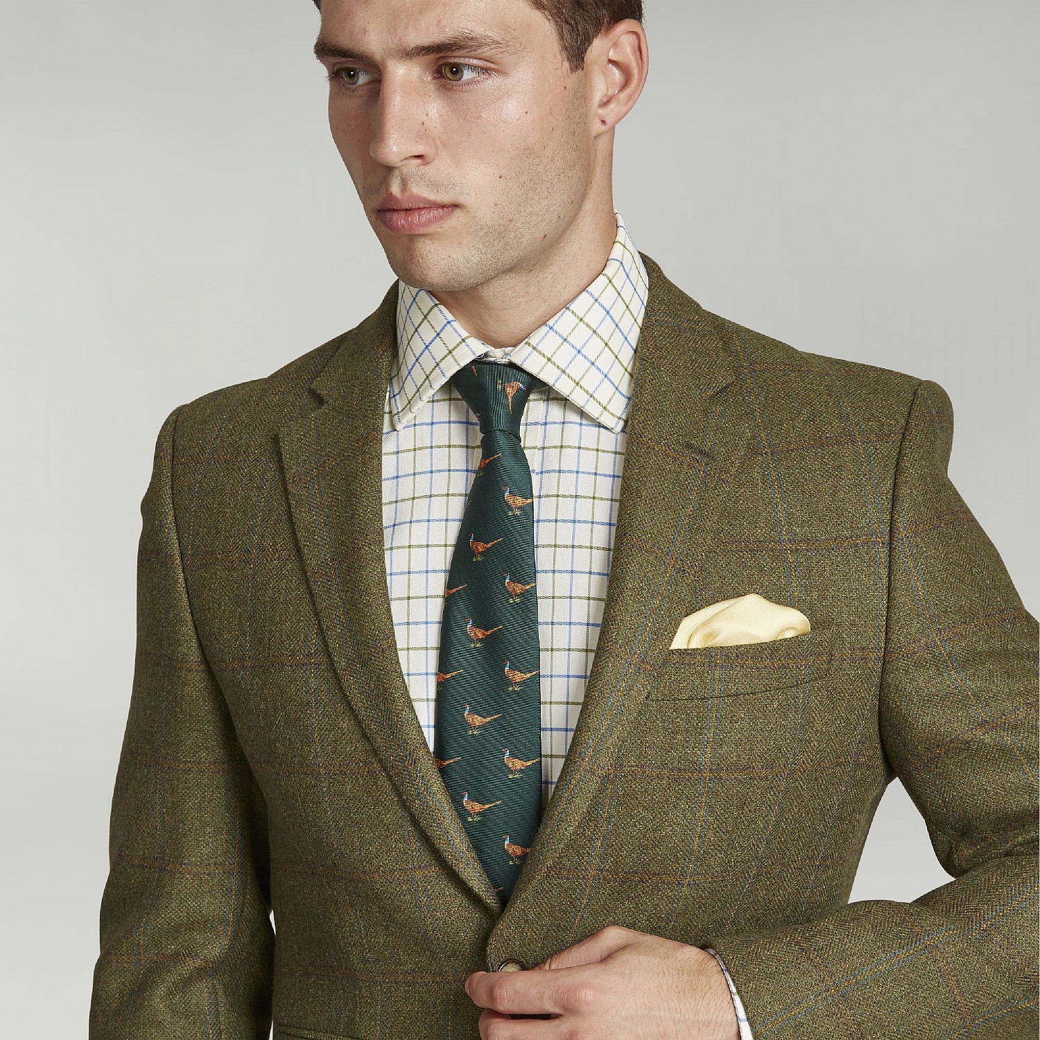  OLIVE GREEN CHECK TWEED JACKET