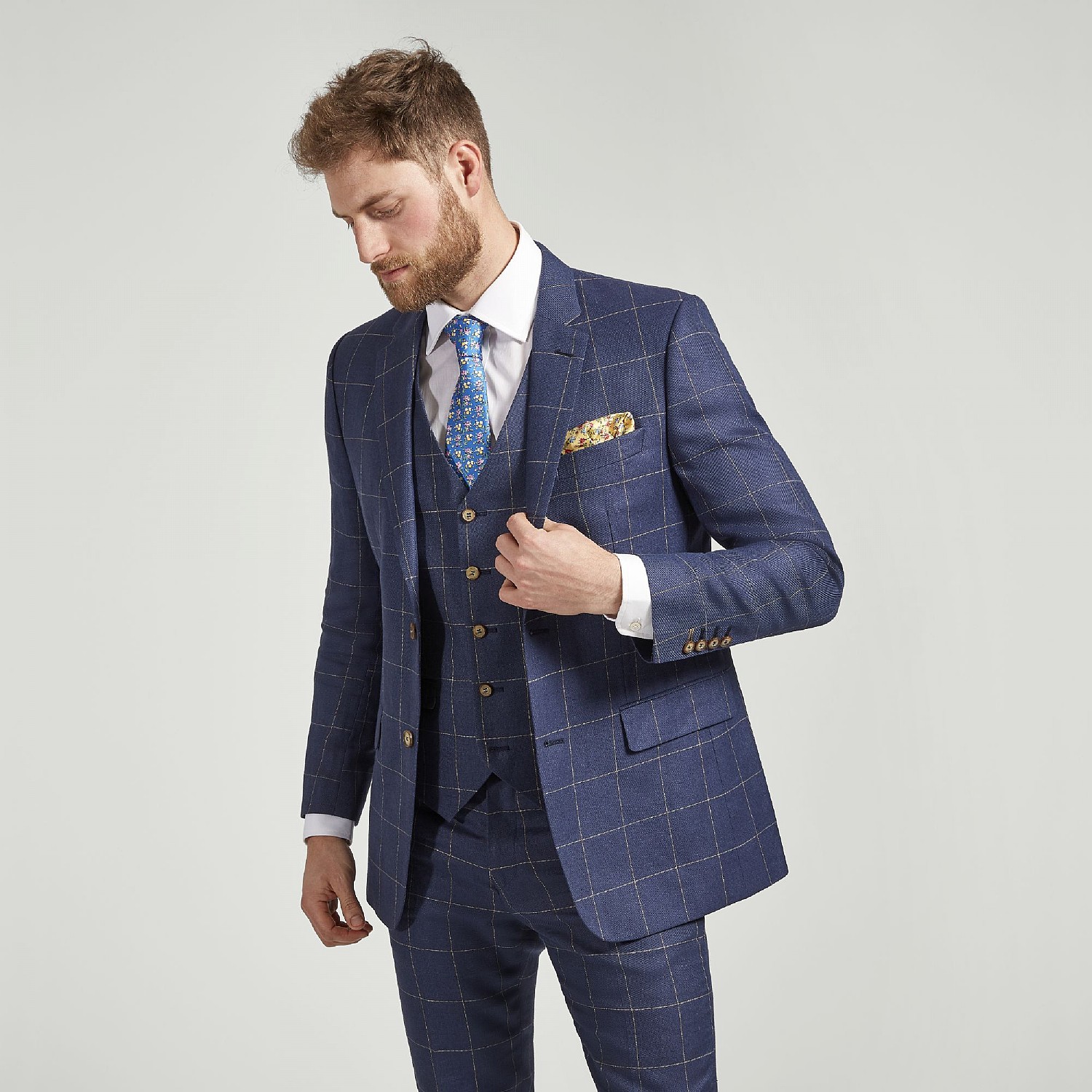 NAVY CHECK LINEN AND WOOL JACKET