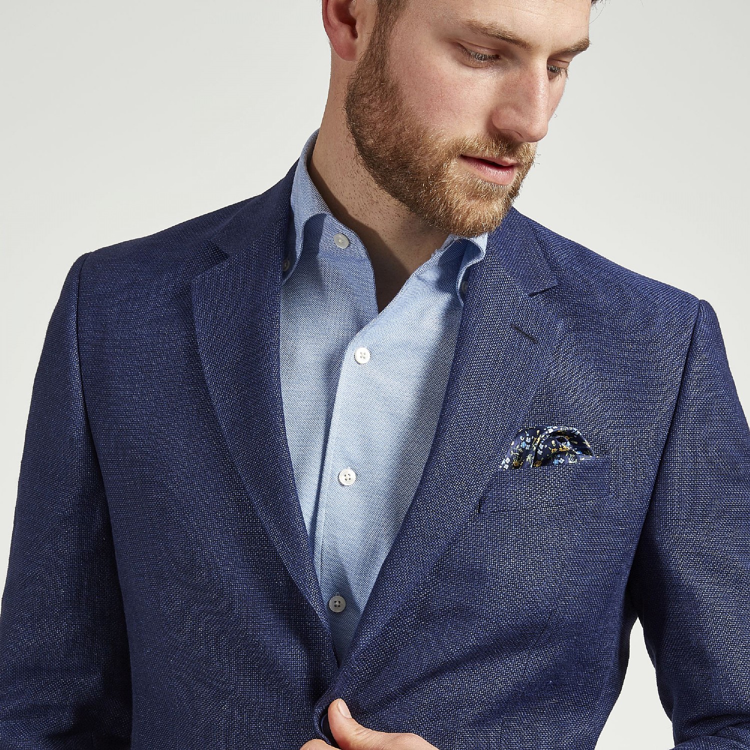BLUE TEXTURED LINEN AND WOOL JACKET