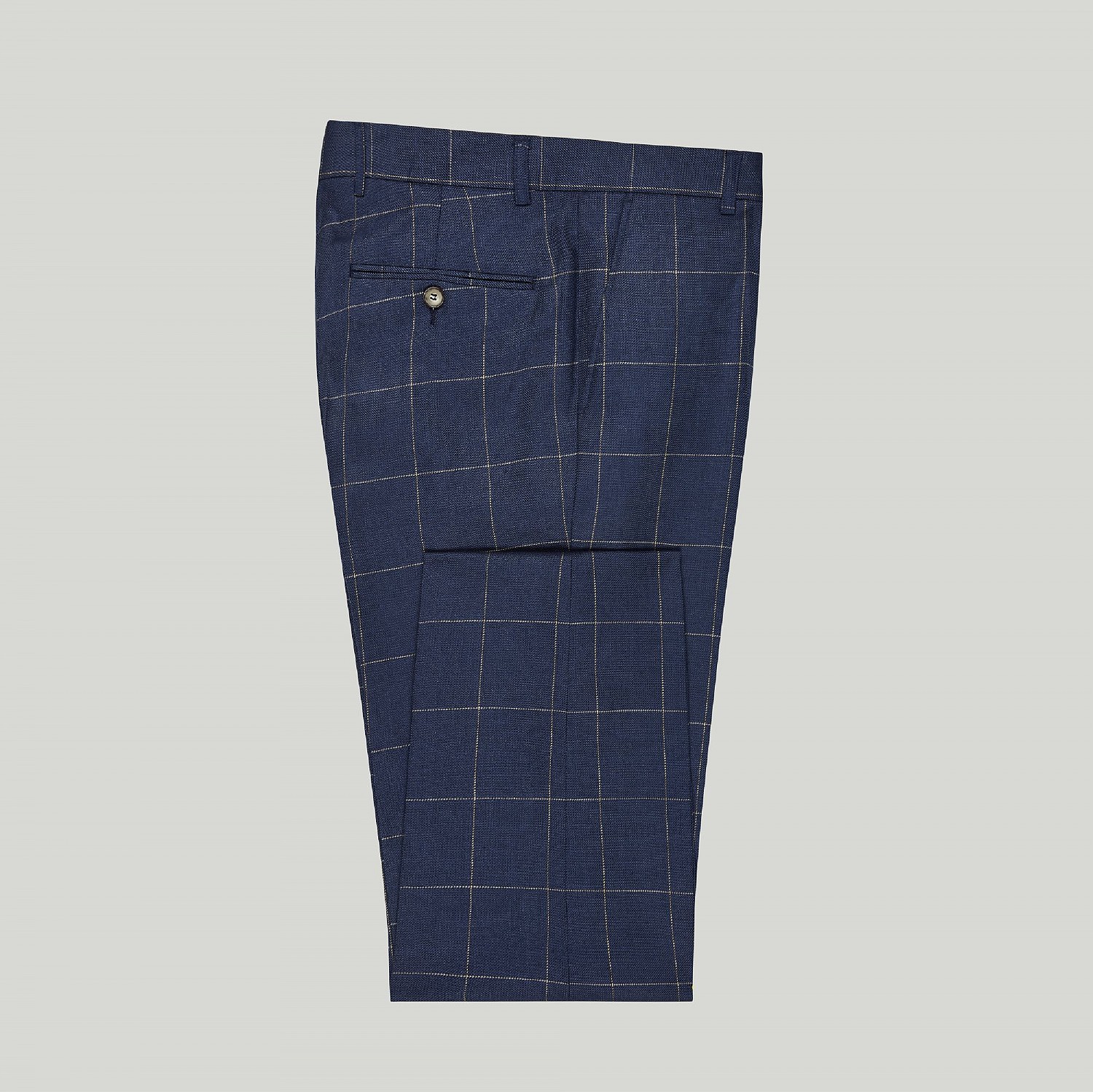 NAVY CHECK LINEN AND WOOL TROUSER