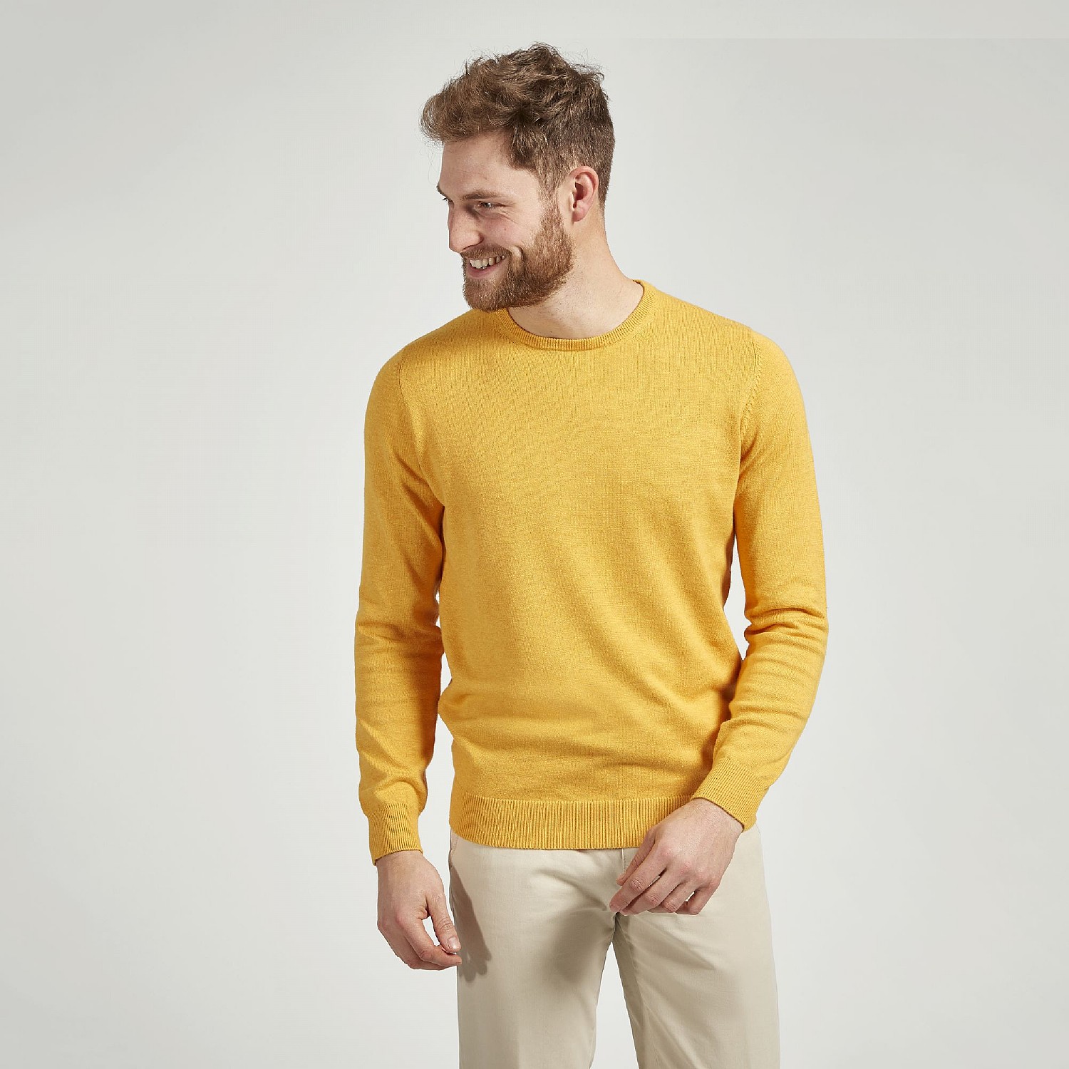 YELLOW COTTON CASHMERE CREW NECK JUMPER