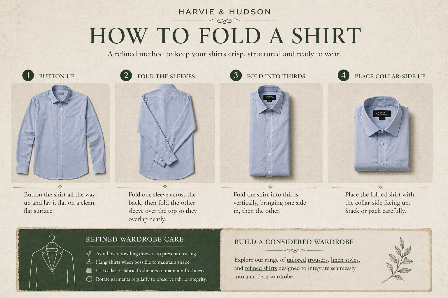 Step by step guide showing how to fold a shirt for travel