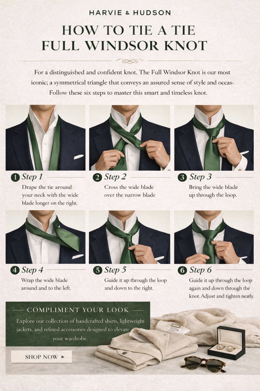 How to tie a tie guide by Harvie and Hudson