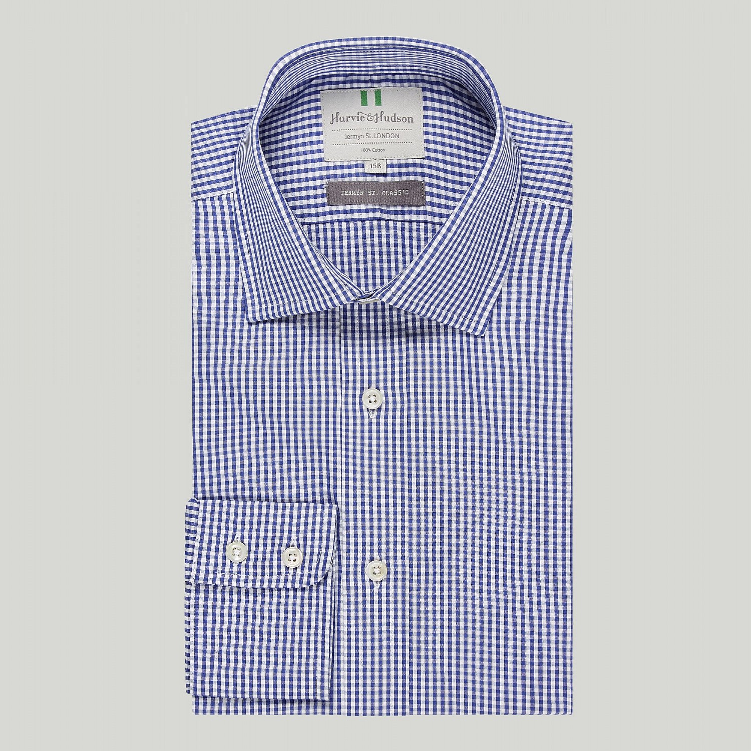 Navy Gingham Check Button Cuff Classic Shirt