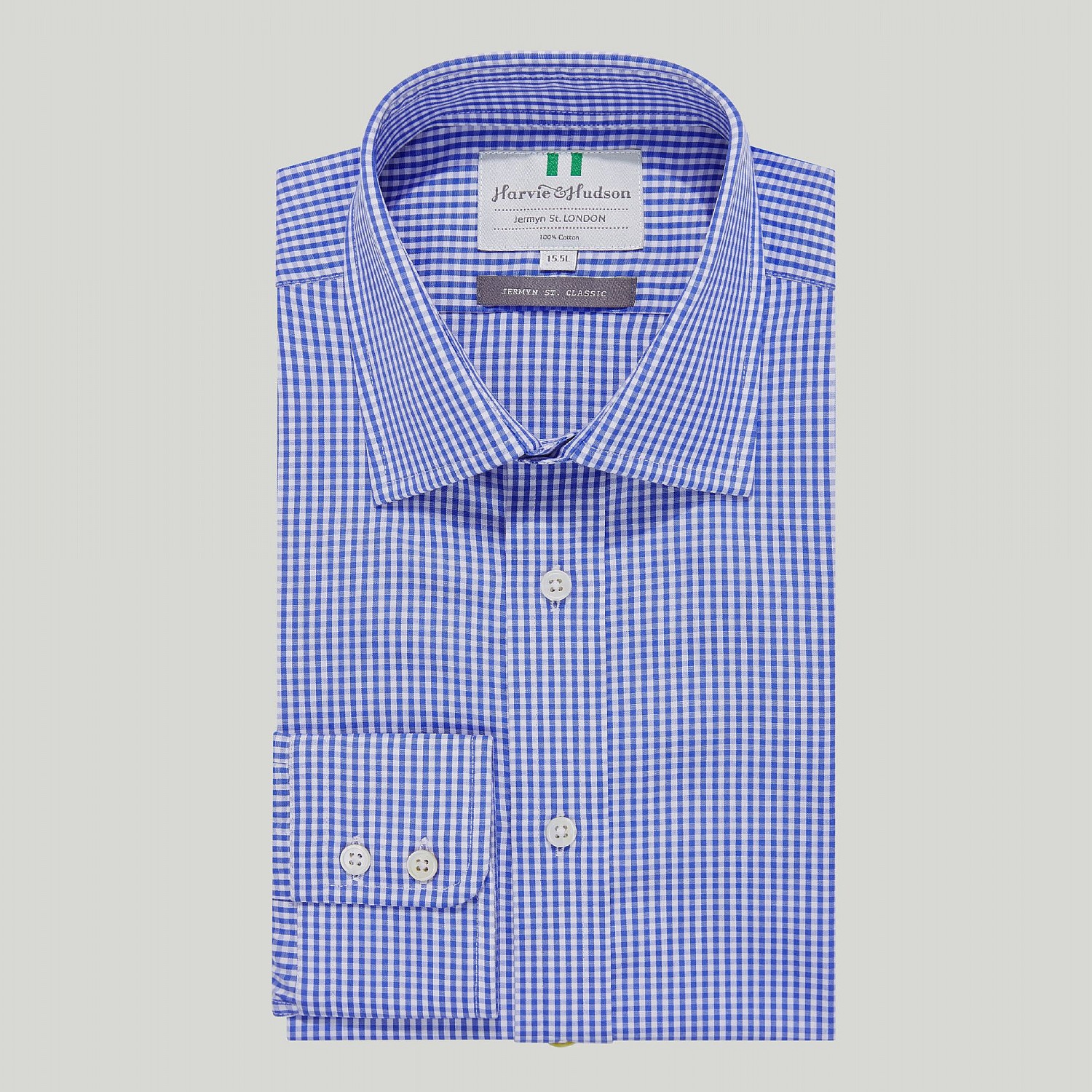 Sky Gingham Check Button Cuff Classic Shirt