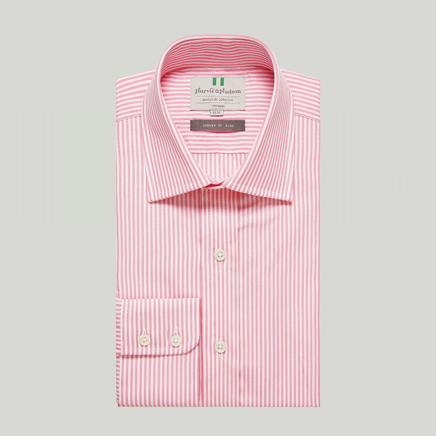 Pink Bengal Stripe Button Cuff Slim Shirt