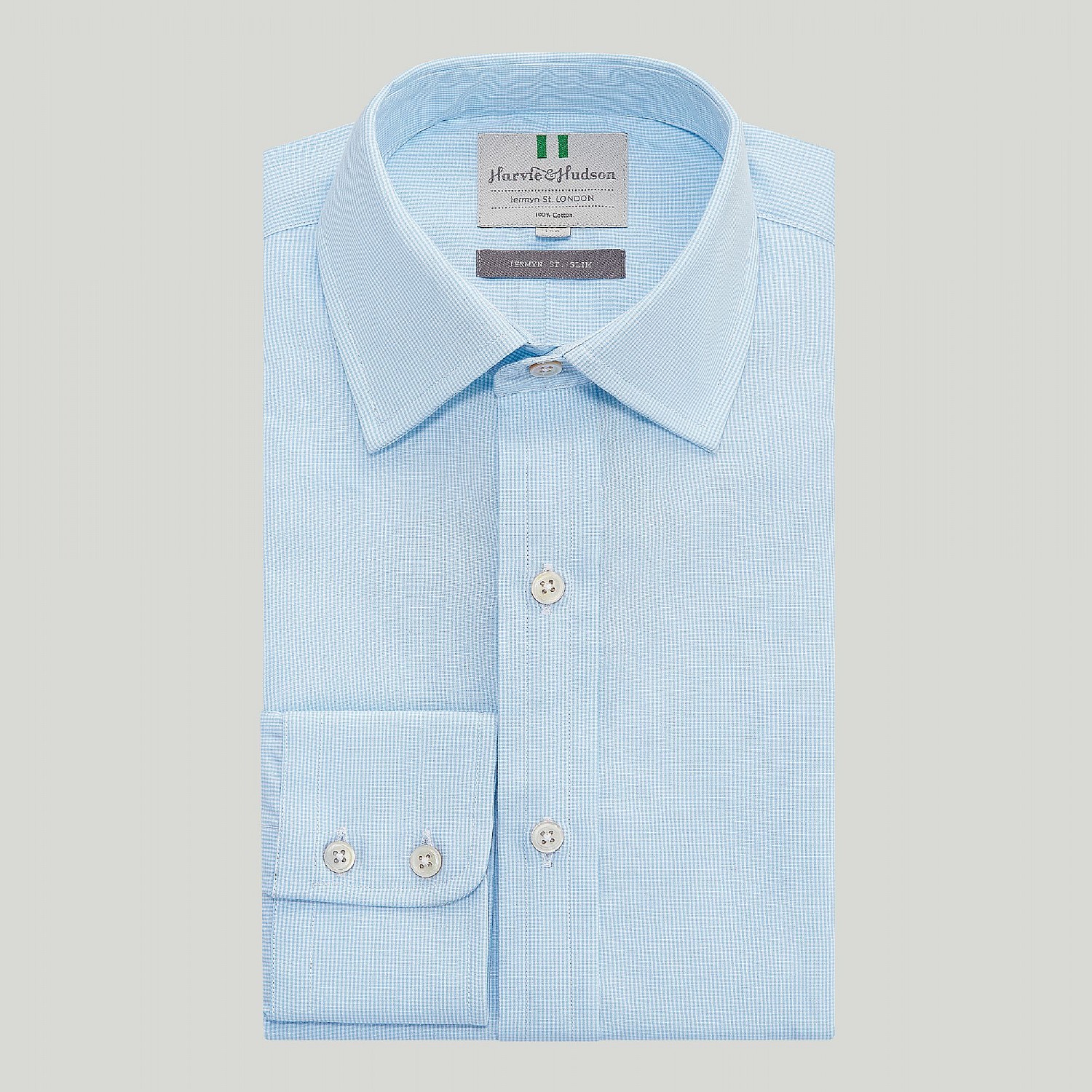 Sky Mini Check Button Cuff Slim Fit Shirt