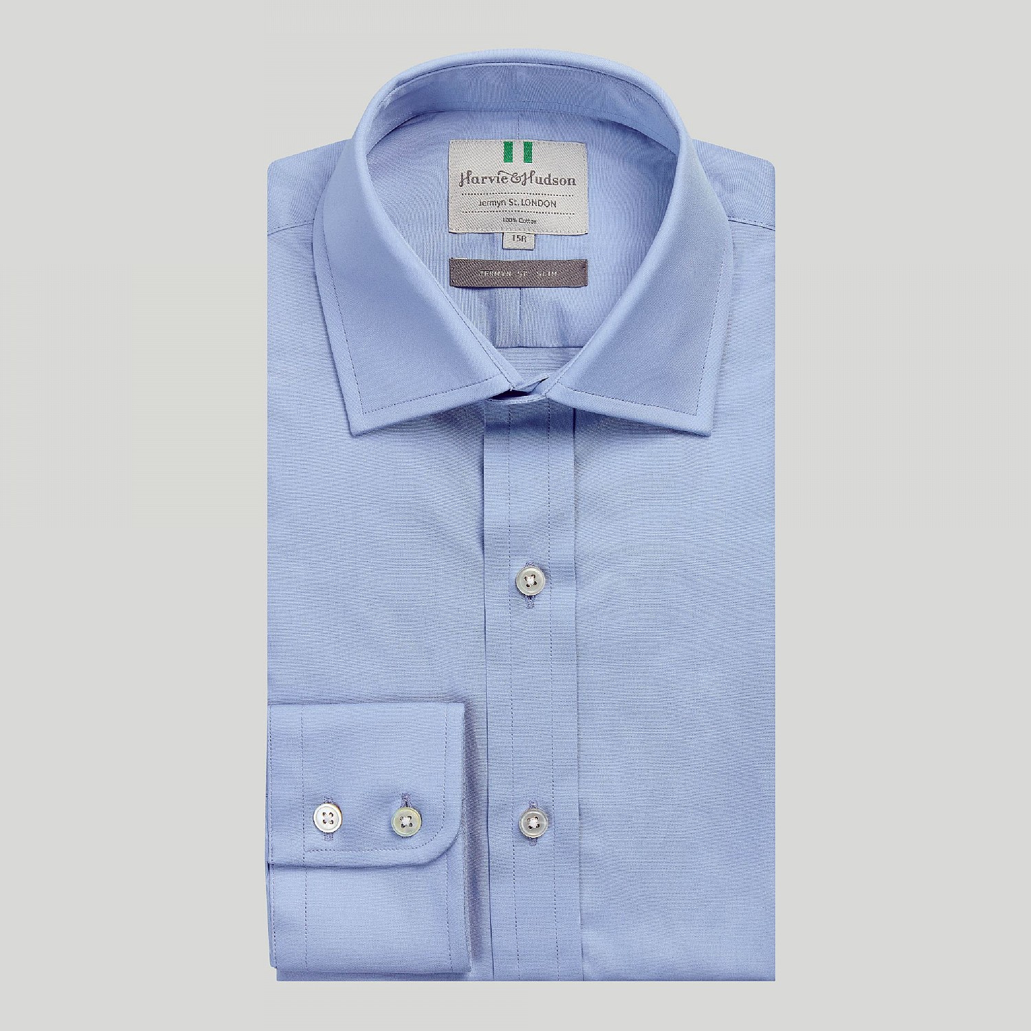 Azure Blue Poplin Button Cuff Slim Fit Shirt