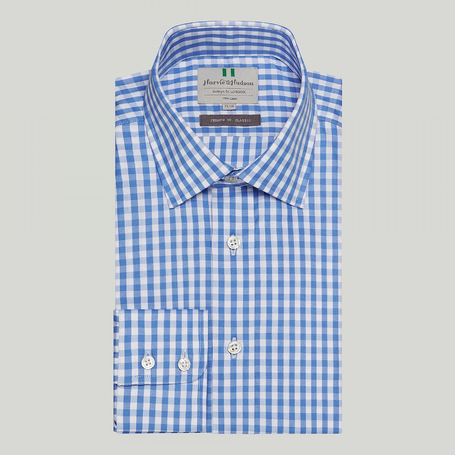 BLUE GINGHAM CHECK BUTTON CUFF CLASSIC FIT SHIRT