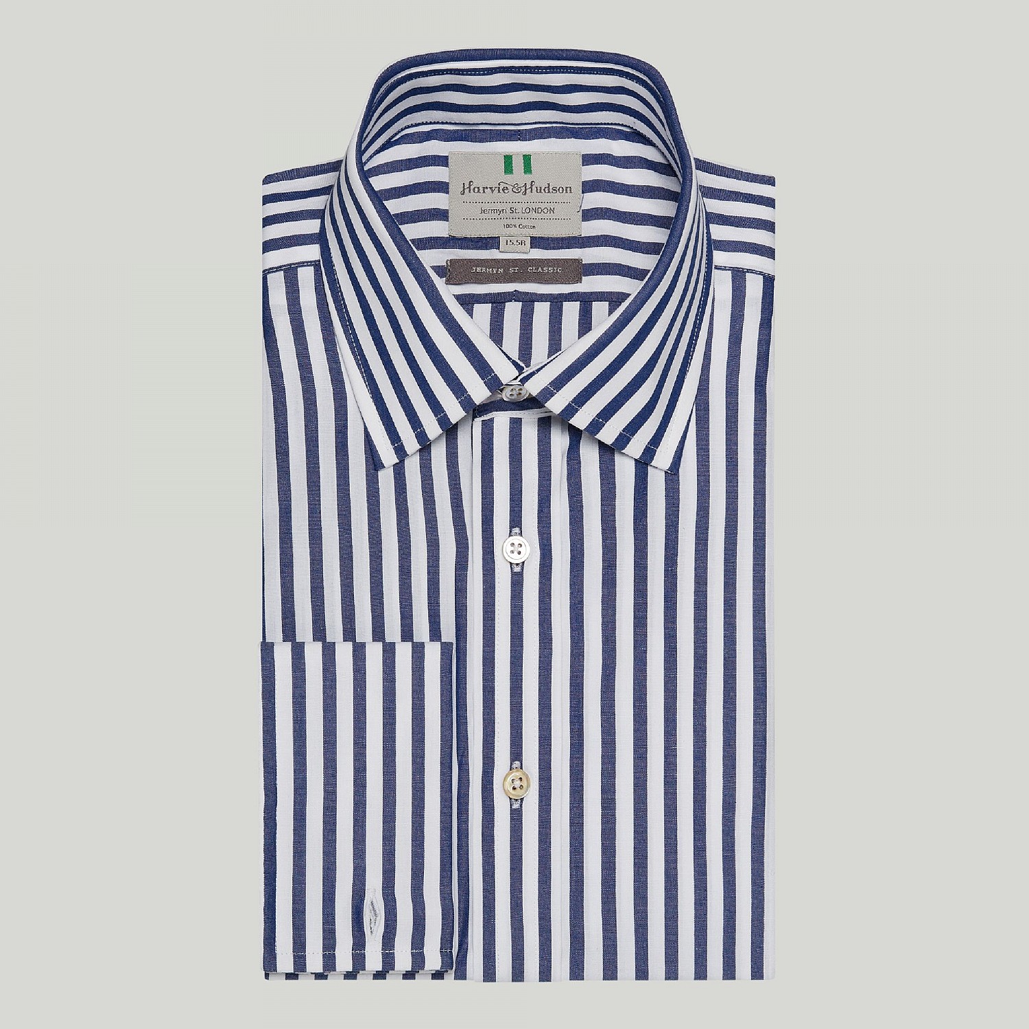 Navy Broad Stripe Double Cuff Classic Fit Shirt