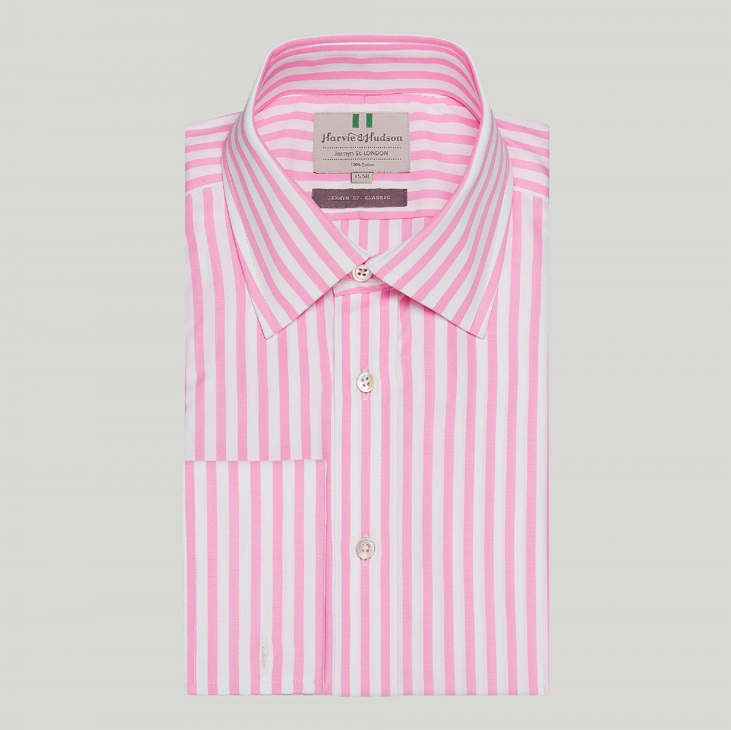 Men's Pink Broad Stripe Double Cuff Classic Fit Shirt