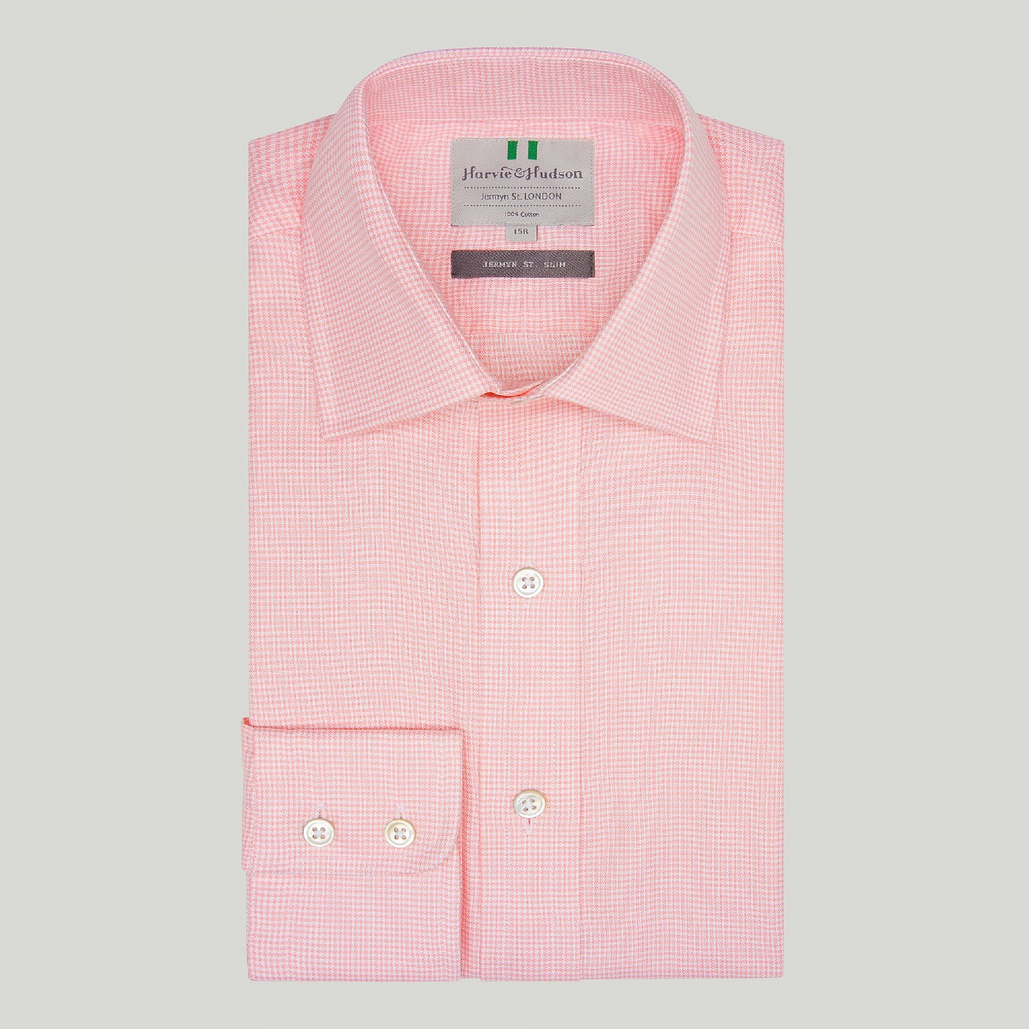Pink Houndstooth Check Button Cuff Slim Fit Shirt