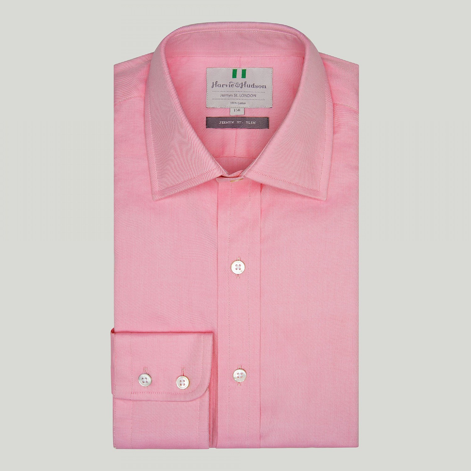 Pink Twill Button Cuff Slim Fit Shirt