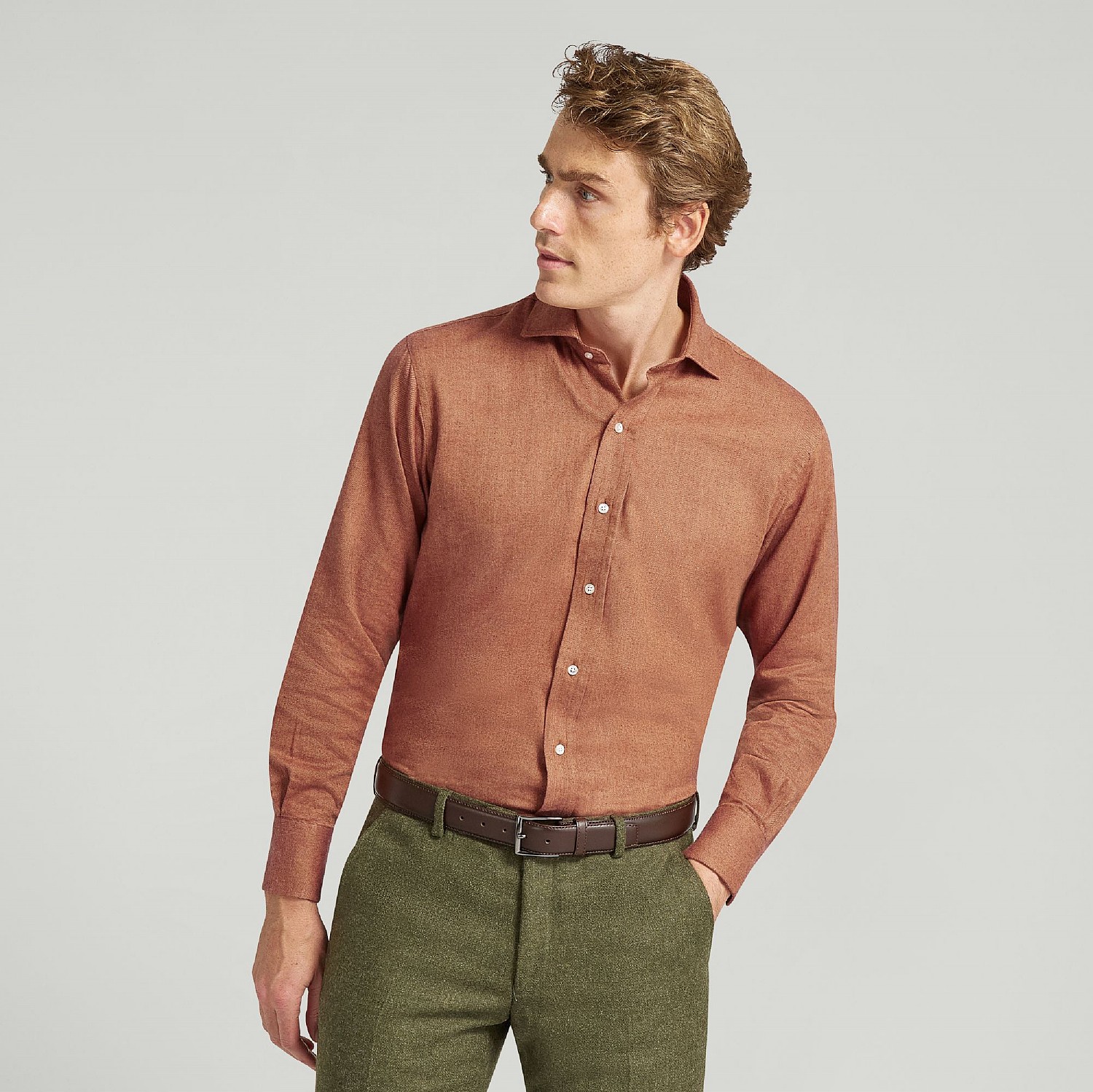 Burnt Orange Cotton Twill Casual Shirt