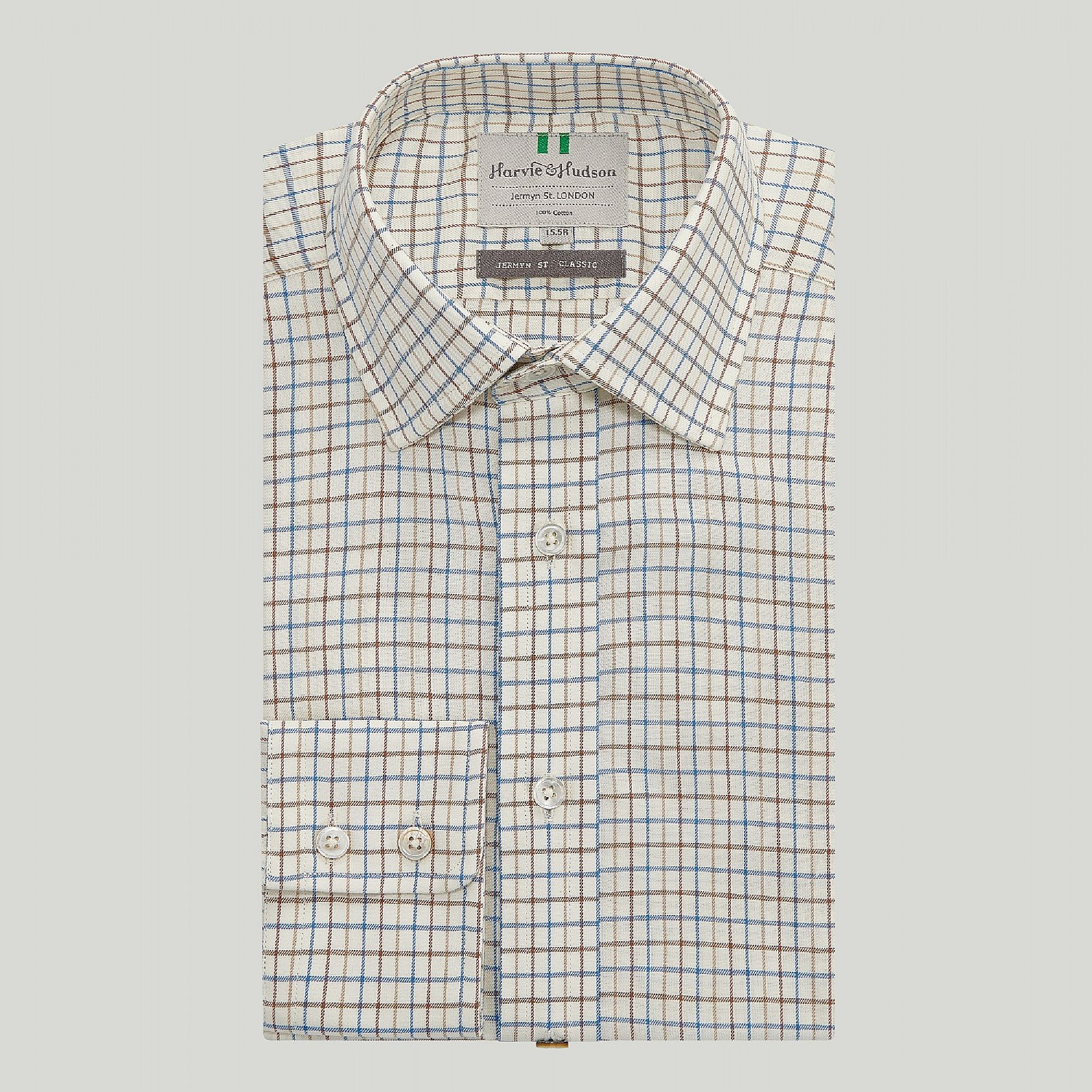Blue And Brown Country Check Button Cuff Classic Shirt