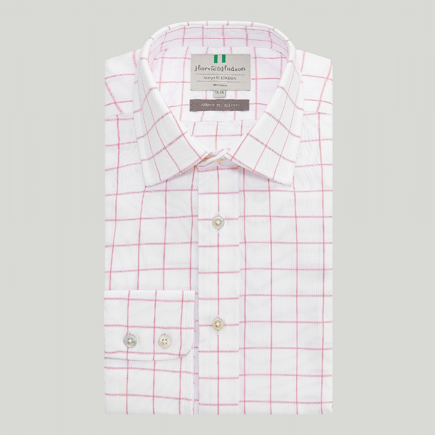 Salmon Pink Windowpane Button Cuff Classic Fit Shirt