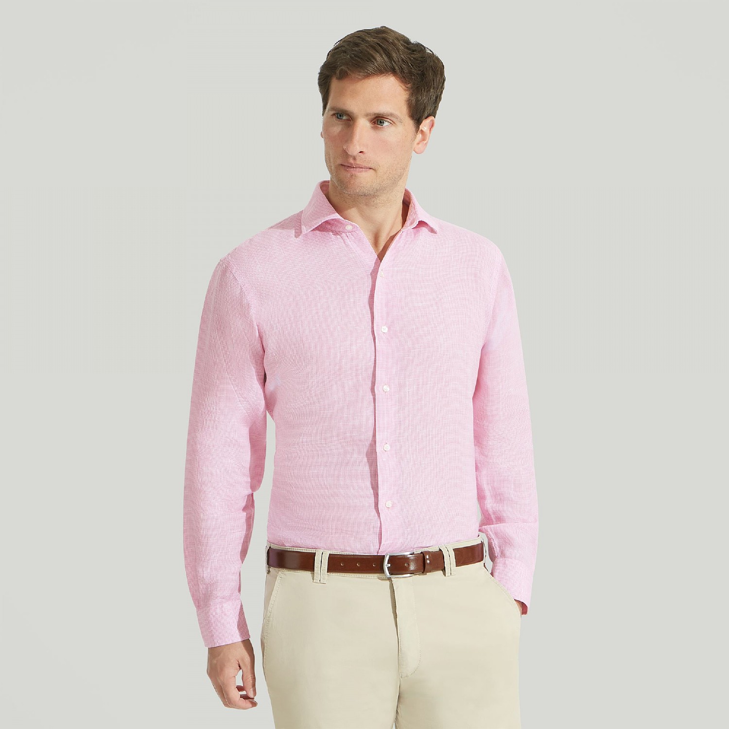 Pink linen shirt mens store