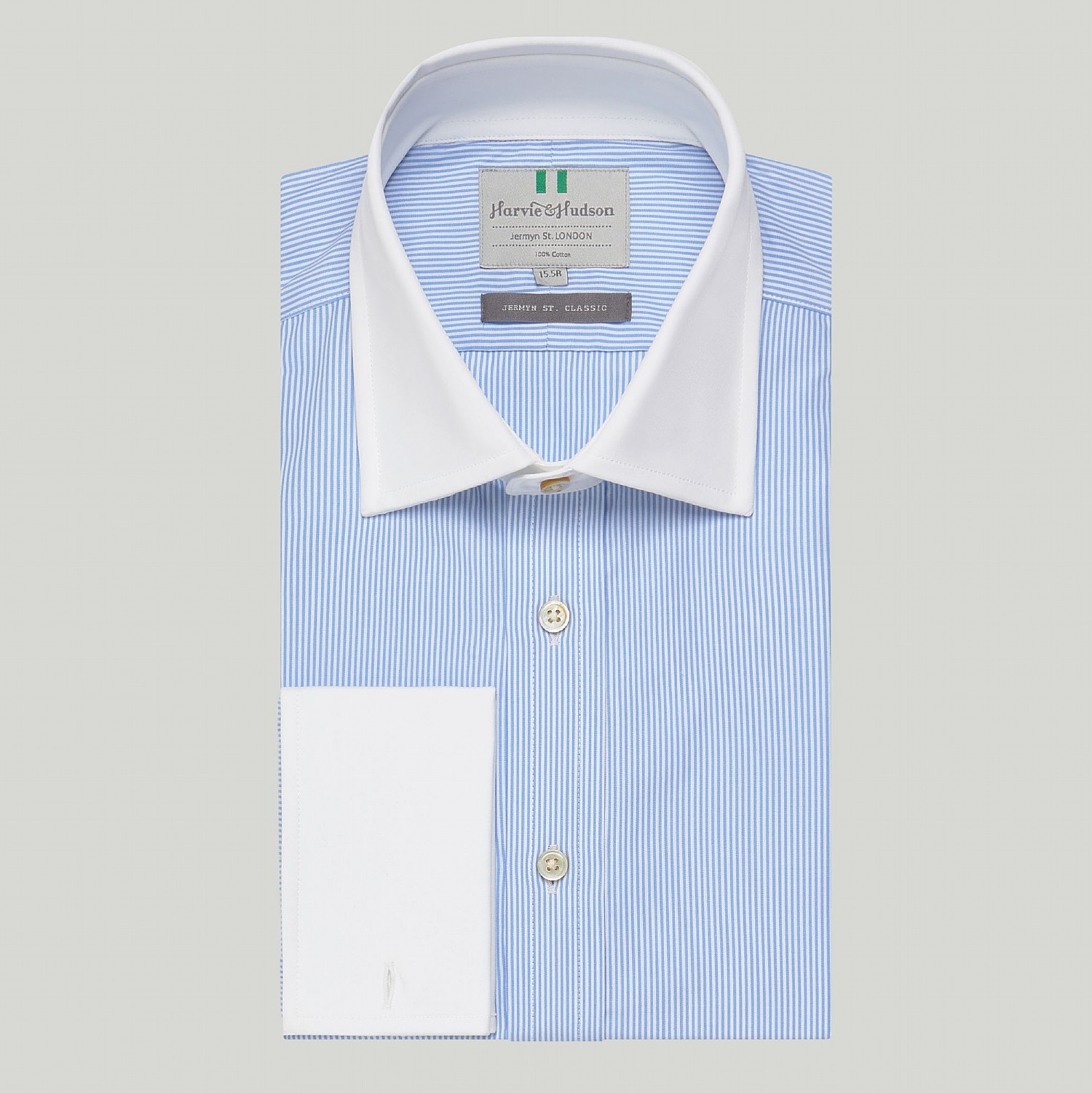 Blue Fine Stripe White Collar and Cuffs DC Classic Fit Shirt