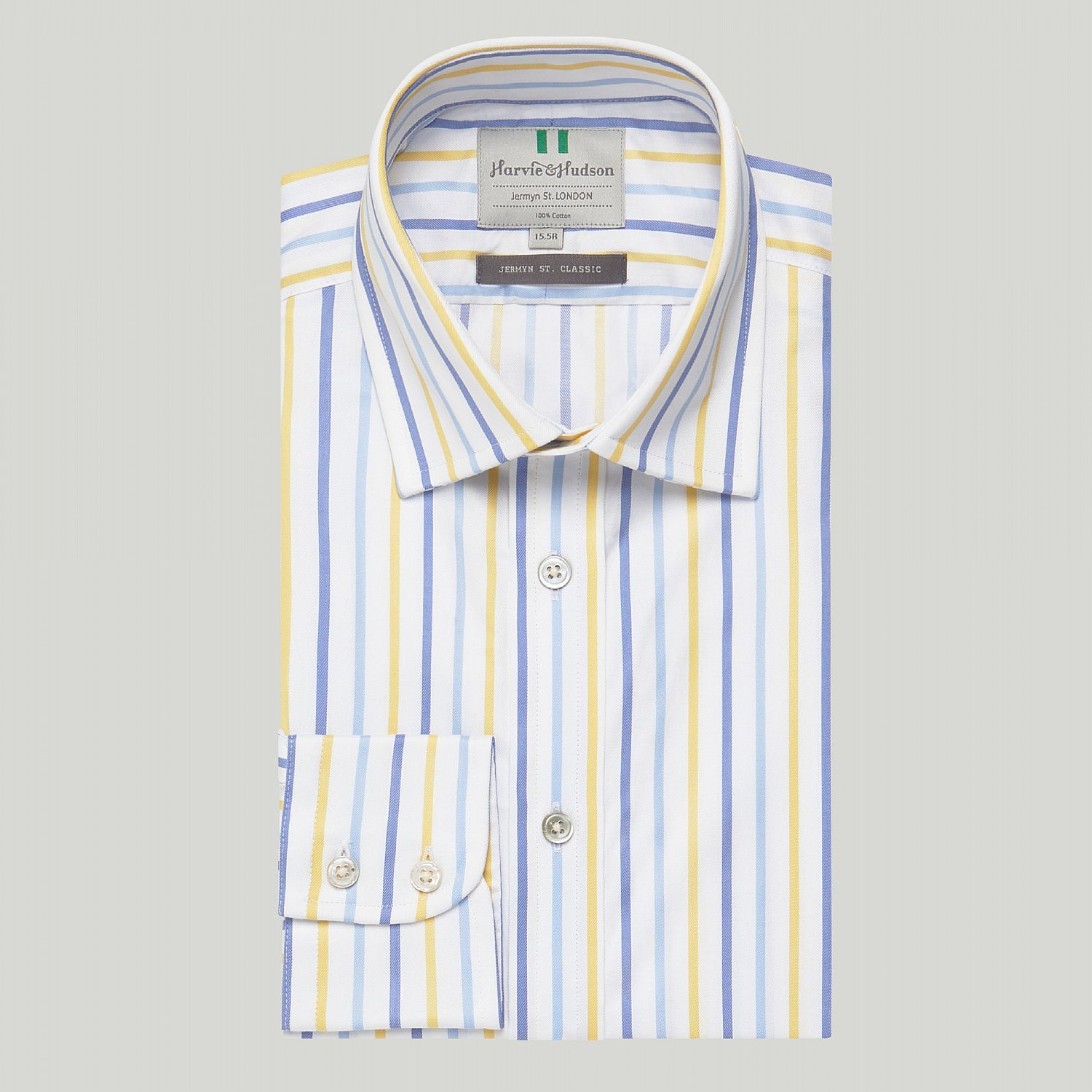 Men's Blue and Yellow Stripe BC Classic Fit Shirt