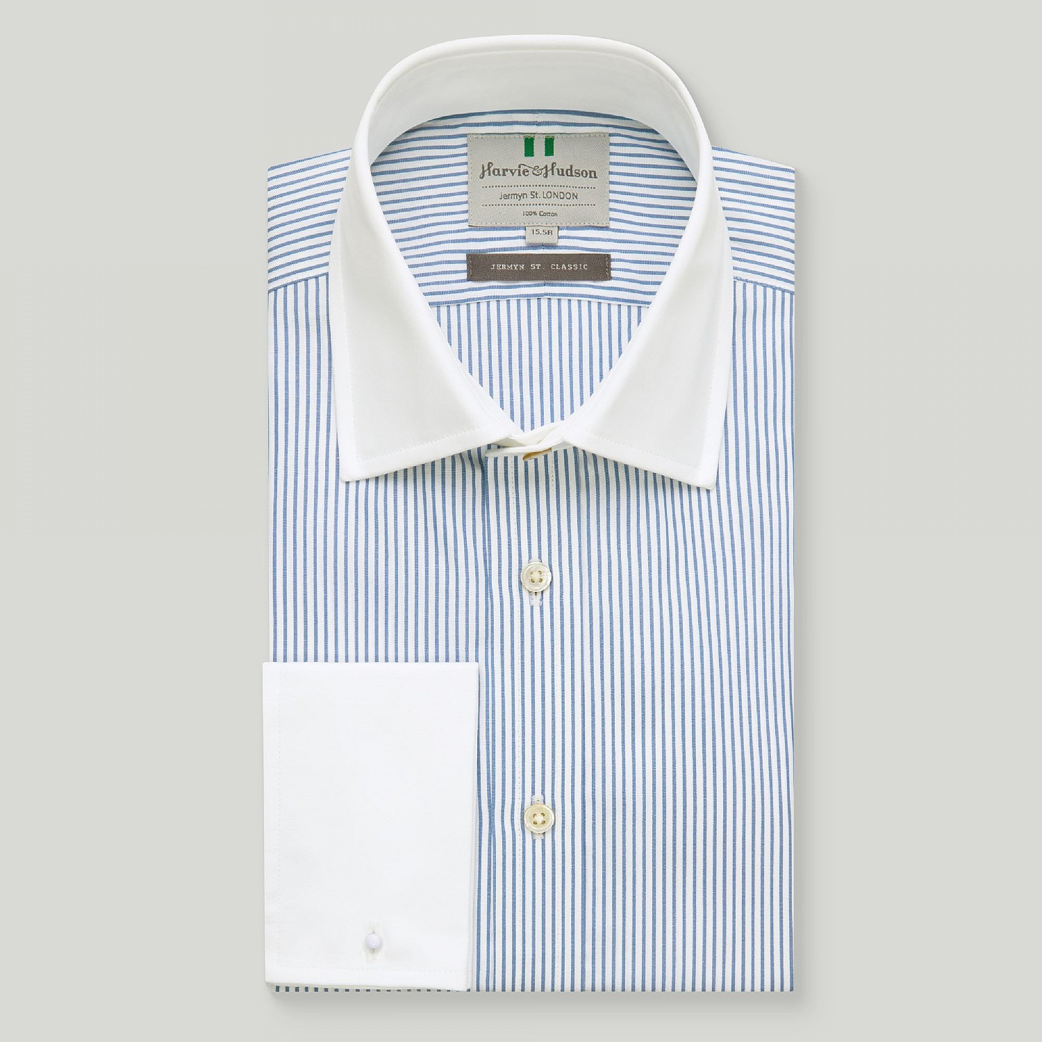 Blue stripe with white collar and cuffs shirt