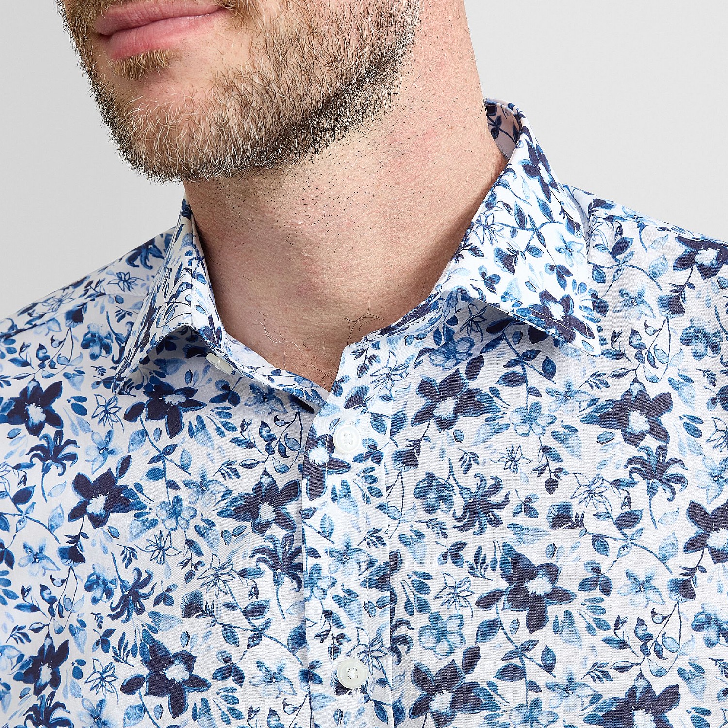 Navy and white floral cotton casual shirt