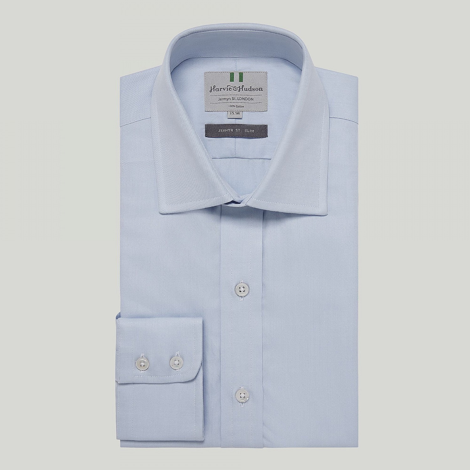 Classic Collar 2 Button Cuff Shirt in a Plain Grey Twill Cott Contemporary Fit