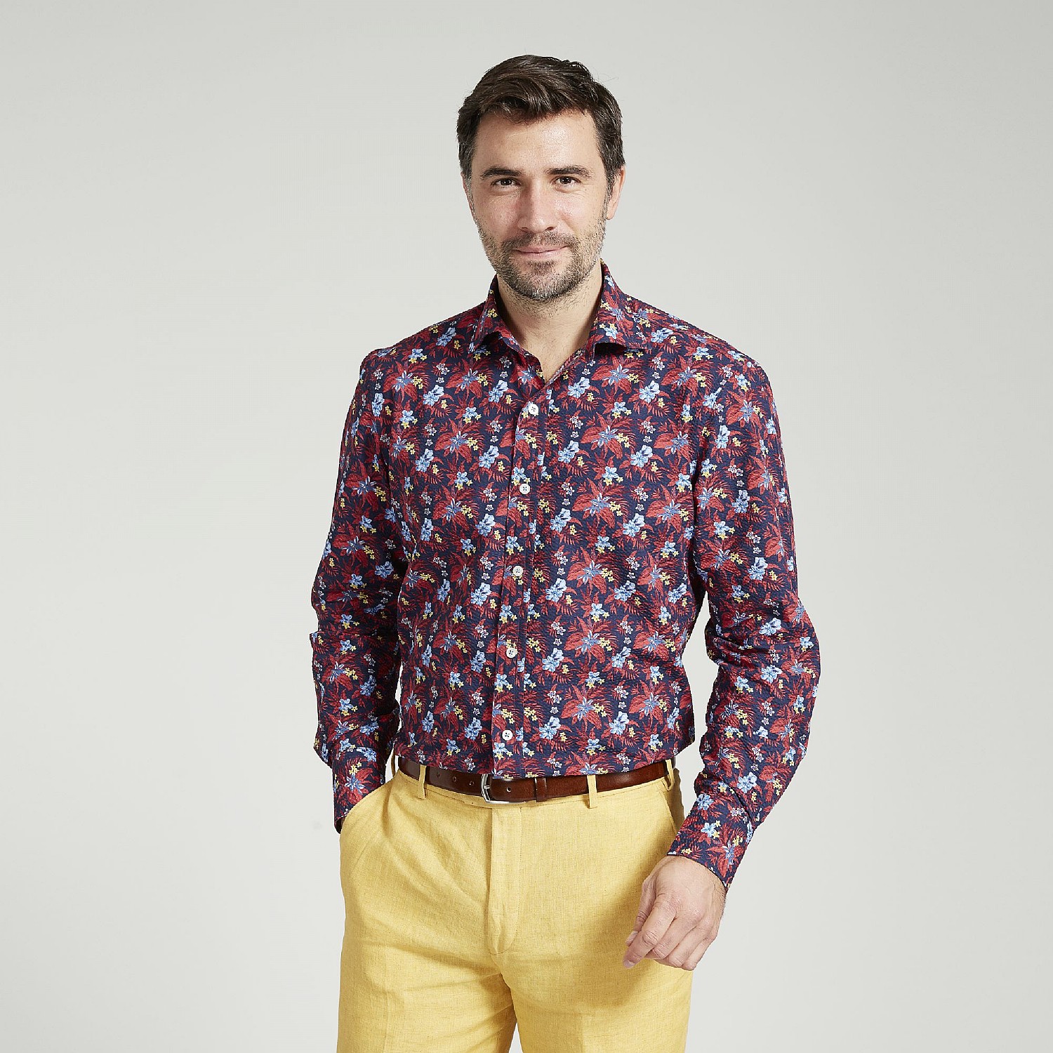 Tropical Flower Print Cotton Shirt