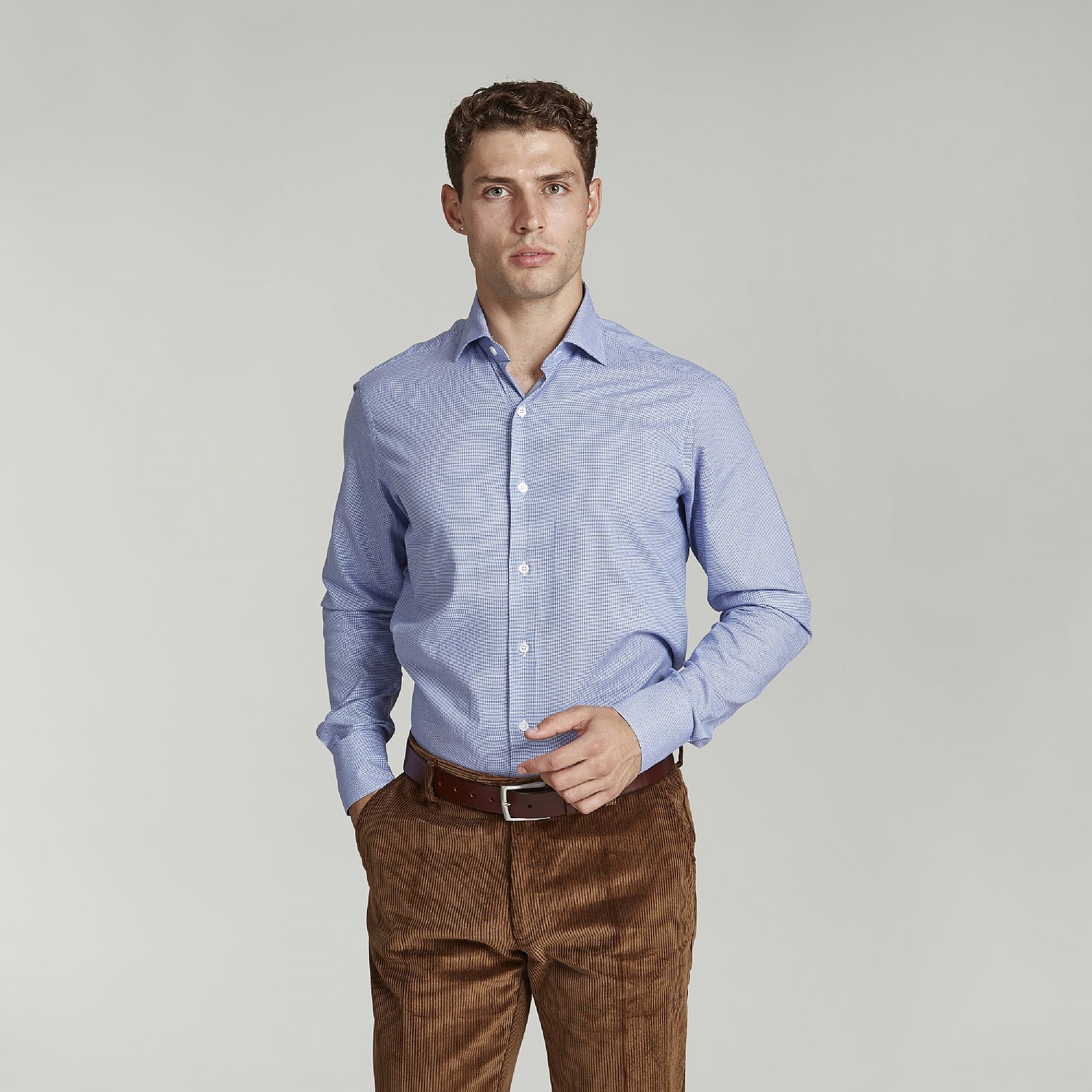 Blue Micro Check Cotton Casual Shirt