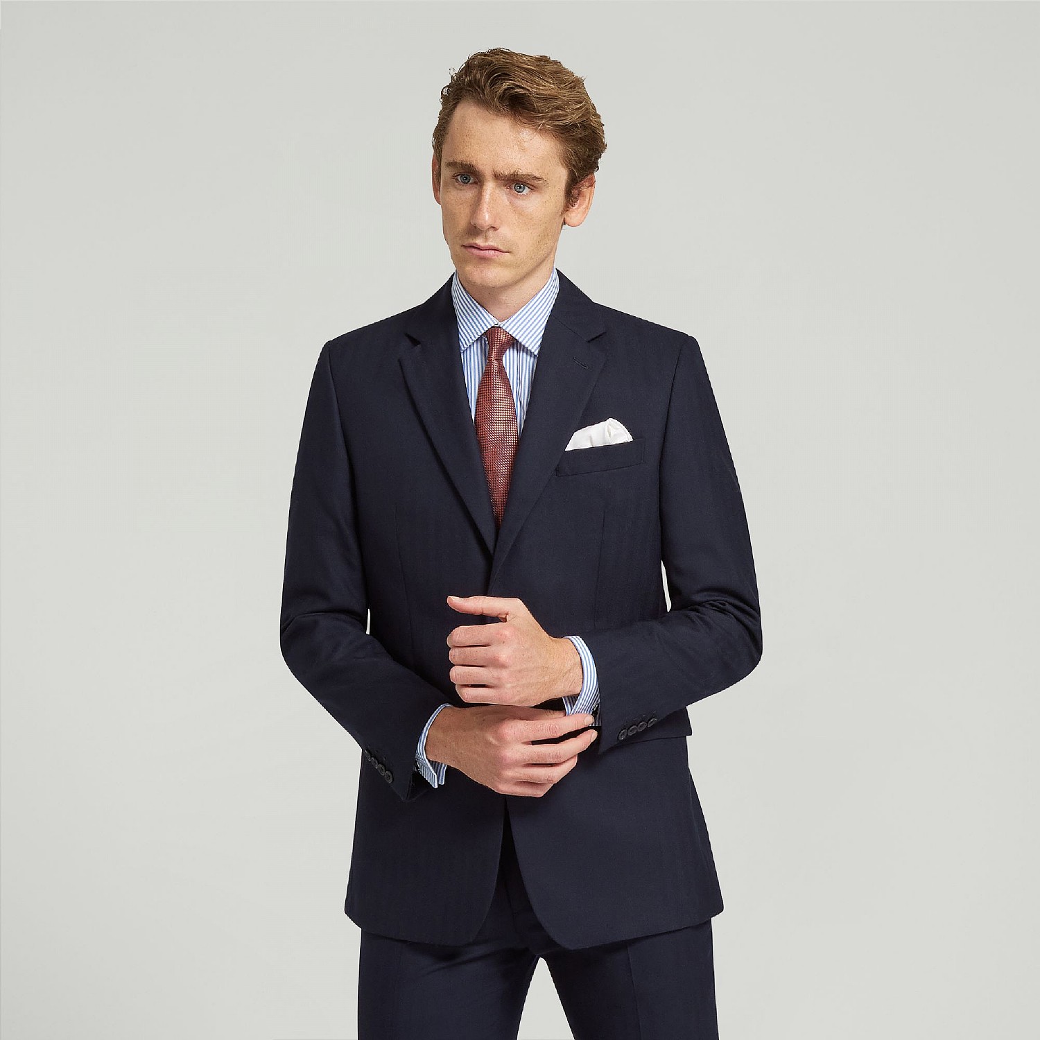 Navy Herringbone Wool Suit