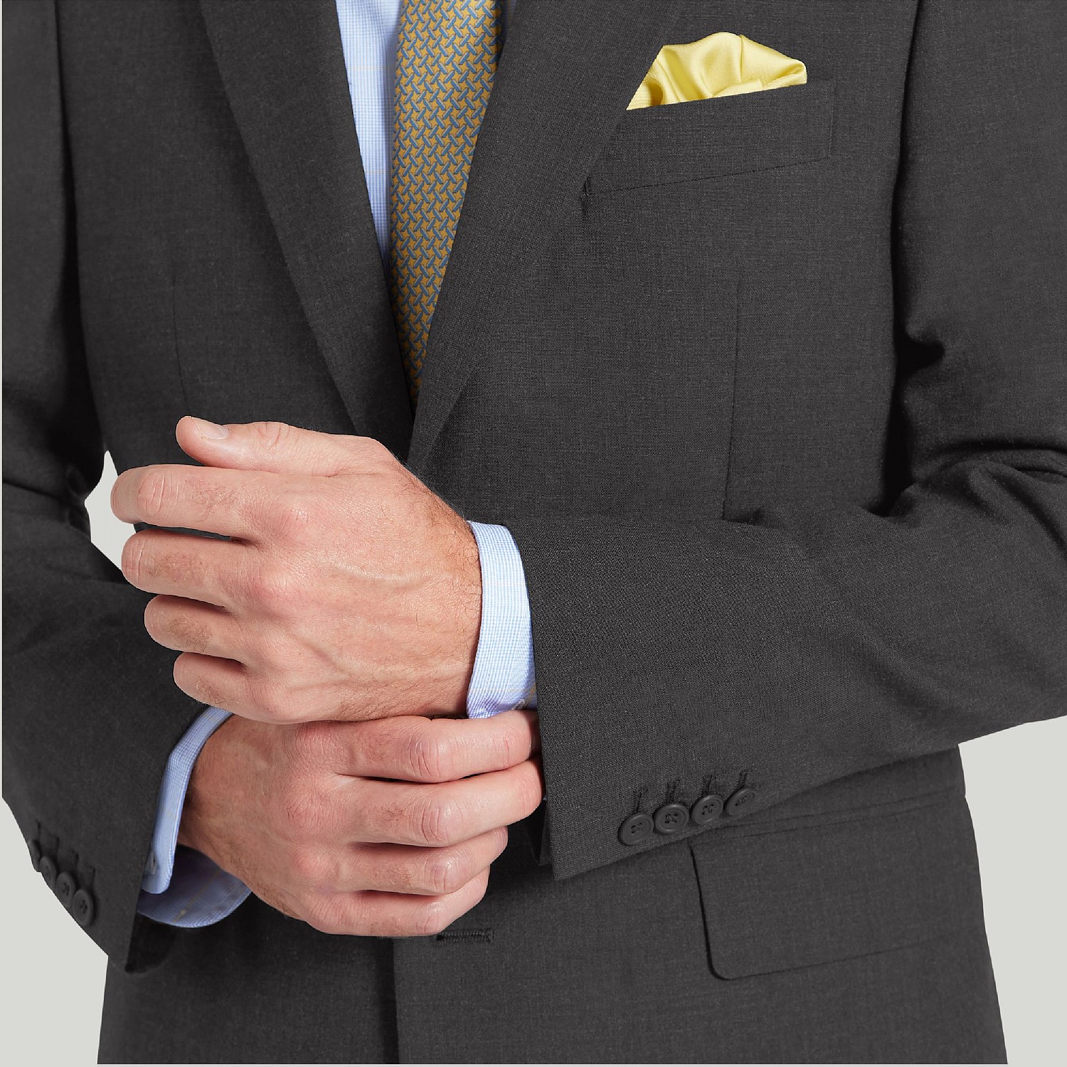 Grey gaberdine suit model image