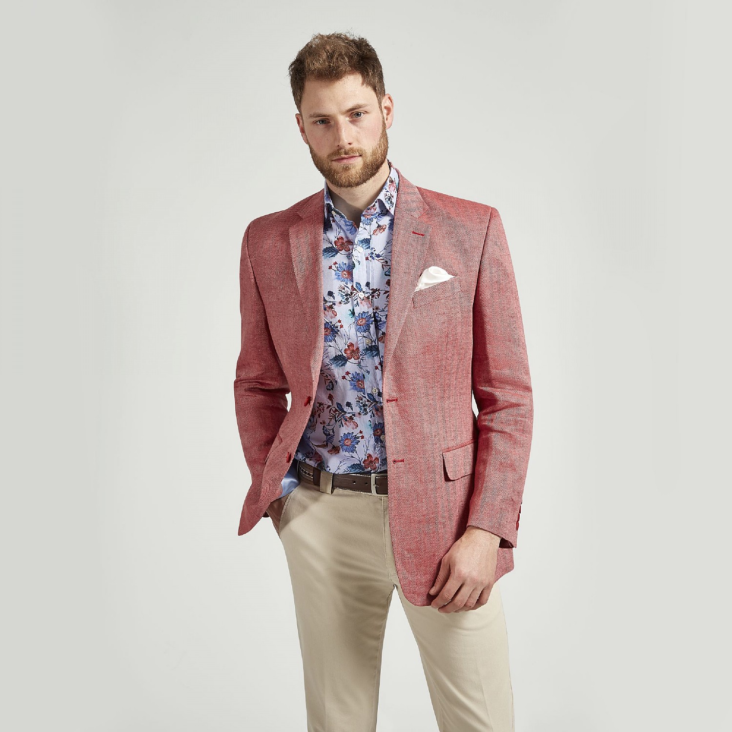 Red Herringbone Linen Jacket
