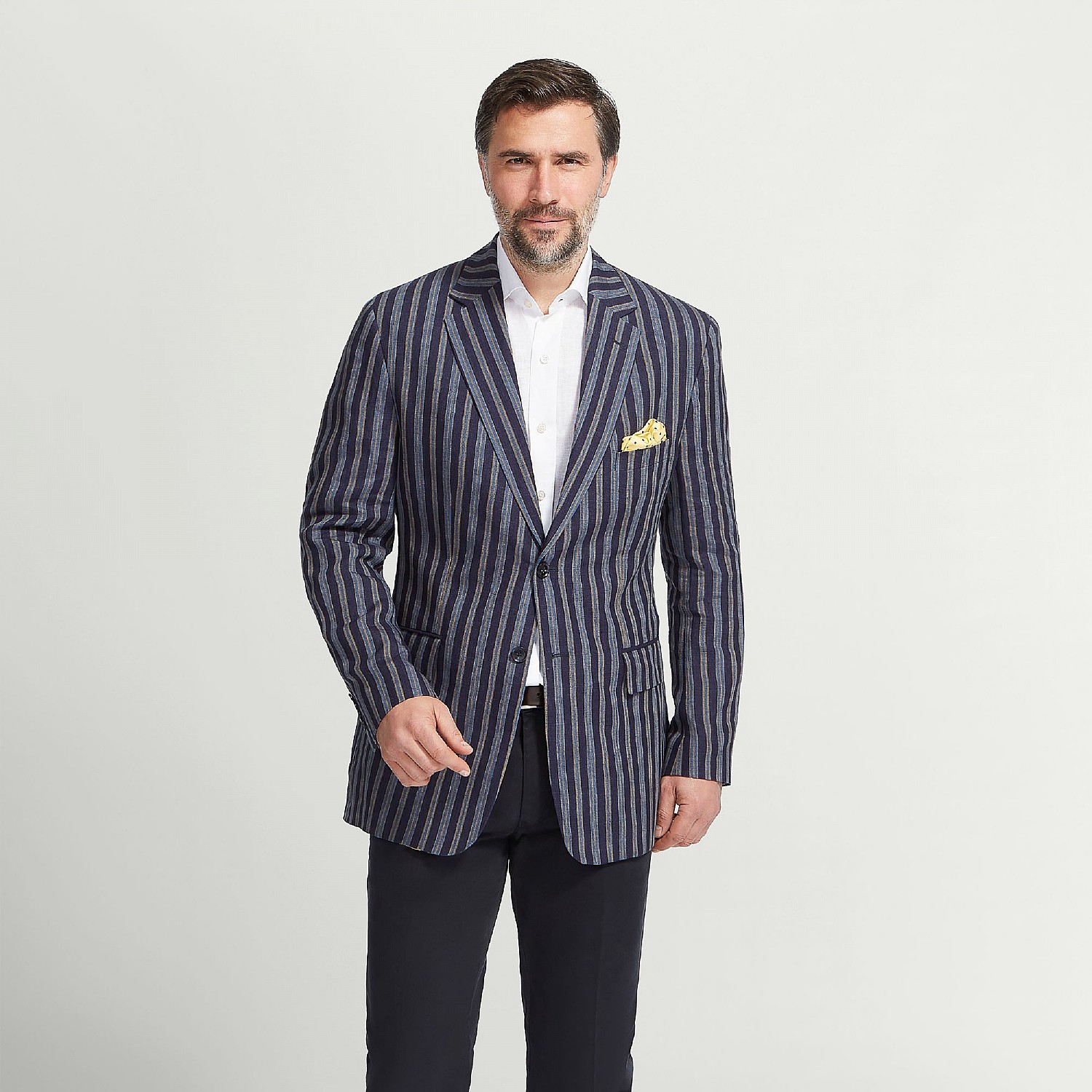 Men's Blue and Yellow Stripe Linen Jacket
