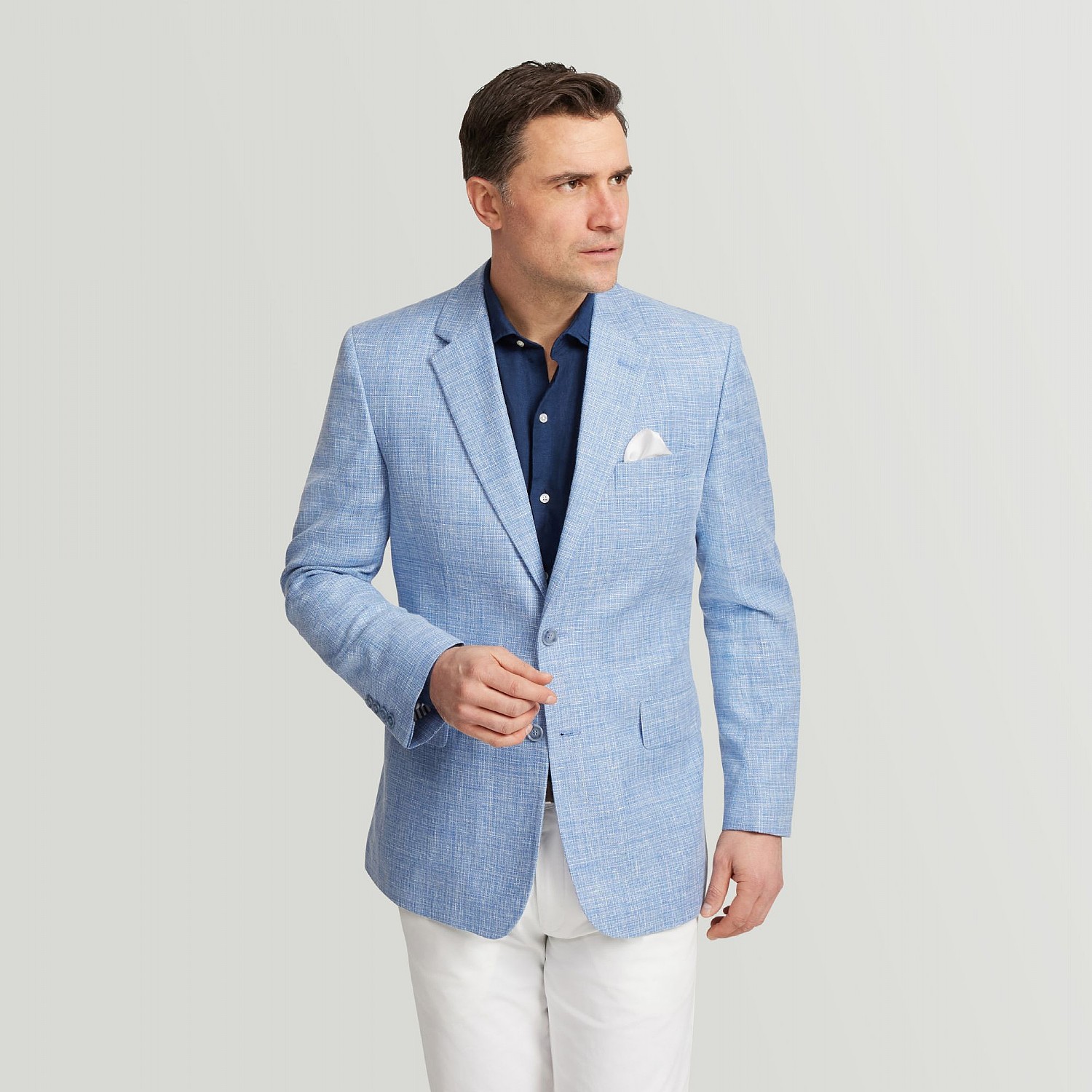 Men's Sky Blue and Linen Blazer Jacket