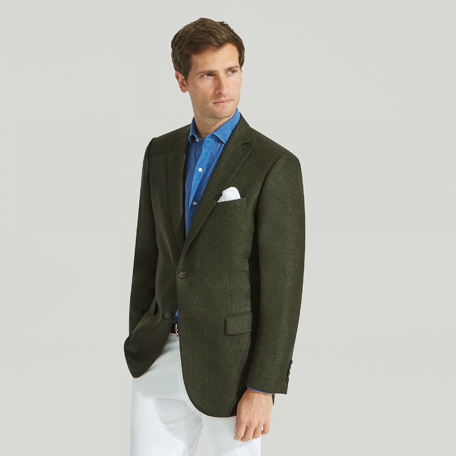 Dark Green Marl Wool and Linen Jacket