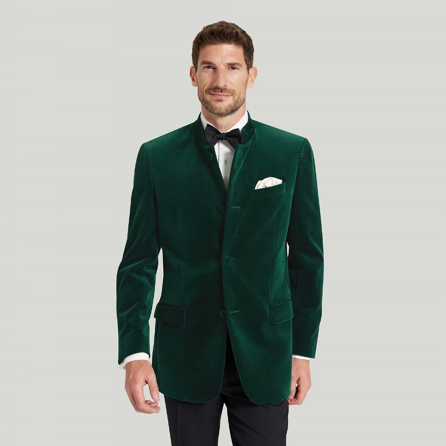 Men's Dark Green Nehru Collar Velvet Jacket