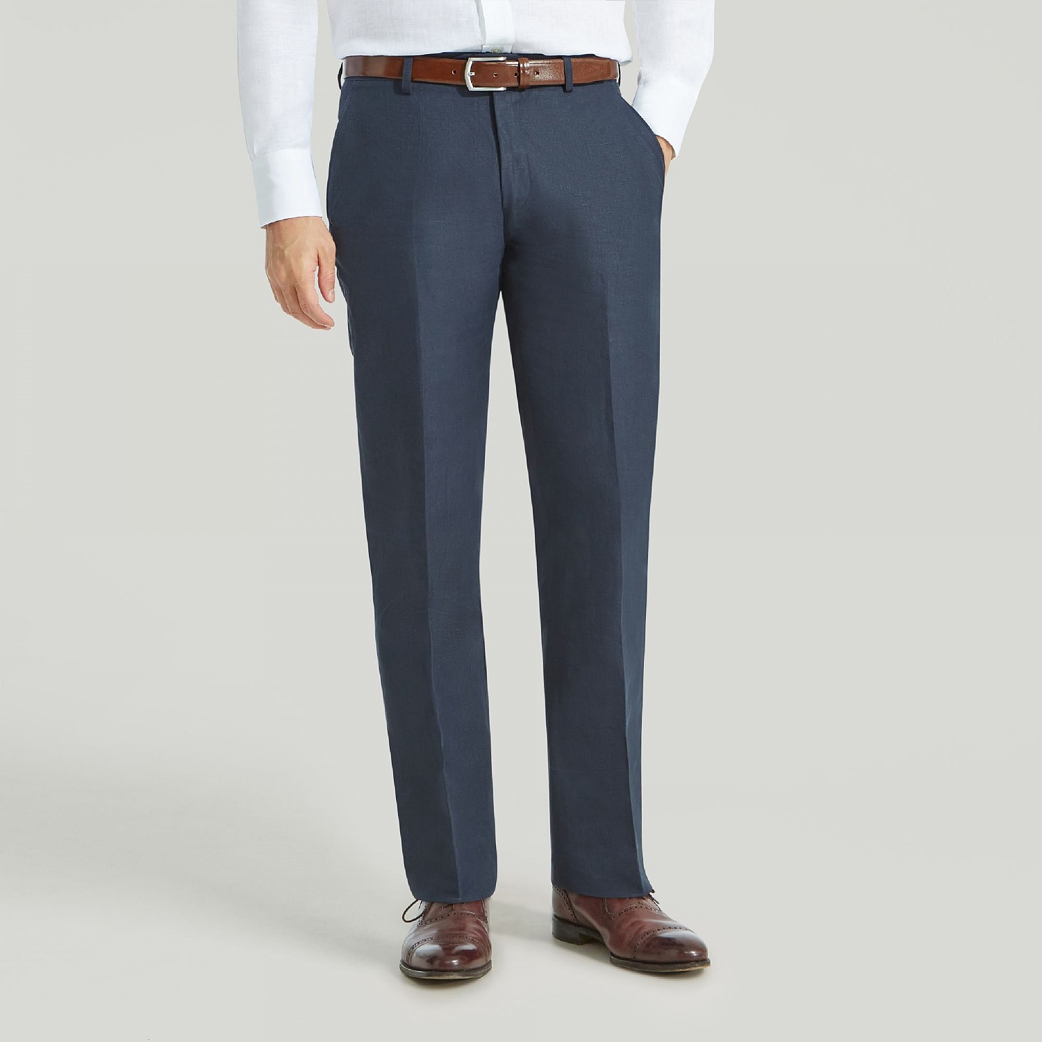 Navy Plain Linen Unfinished Trouser