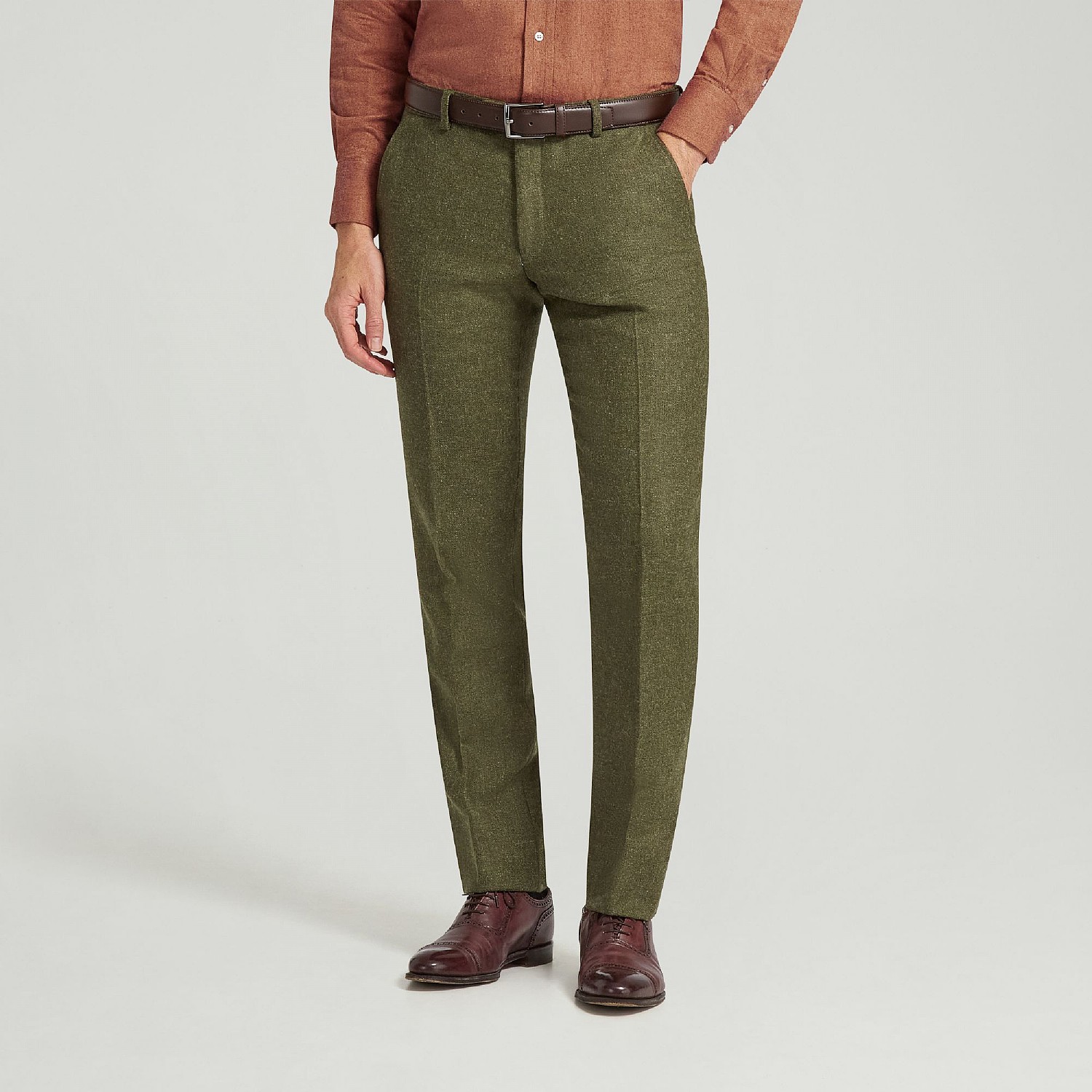 Dark Green Tweed Unfinished Trouser