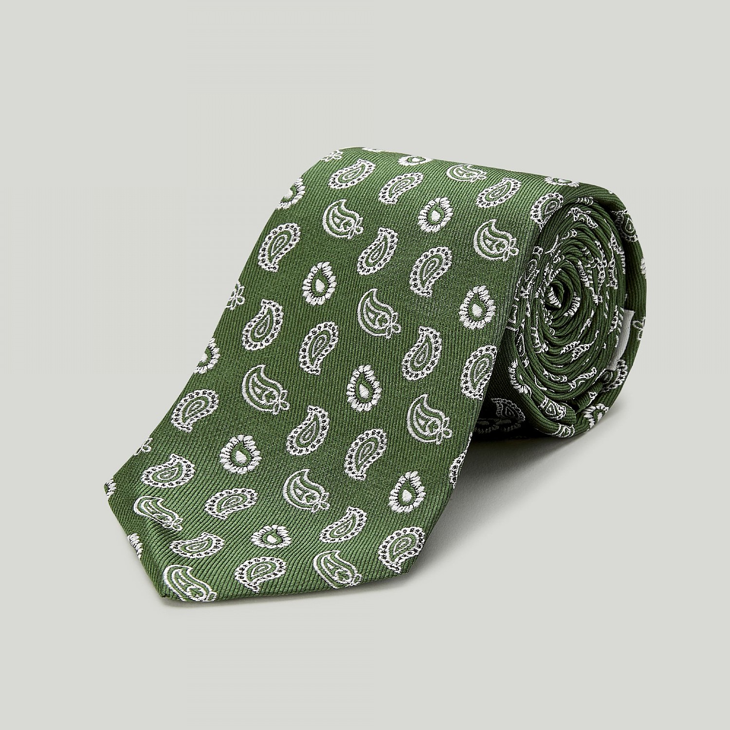 Green Mono Paisley Woven Silk Tie