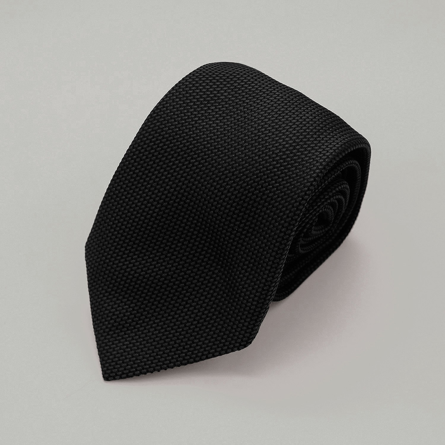 Black Plain Woven Silk Tie