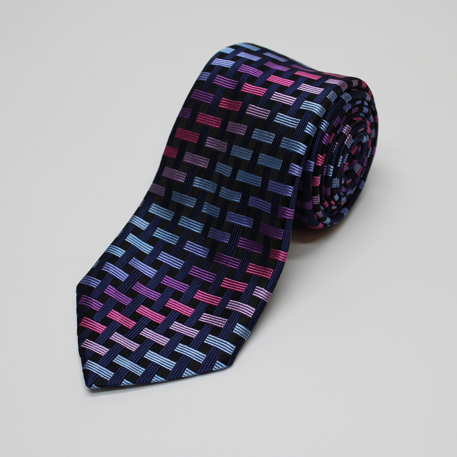 Navy Basketweave Woven Silk Tie
