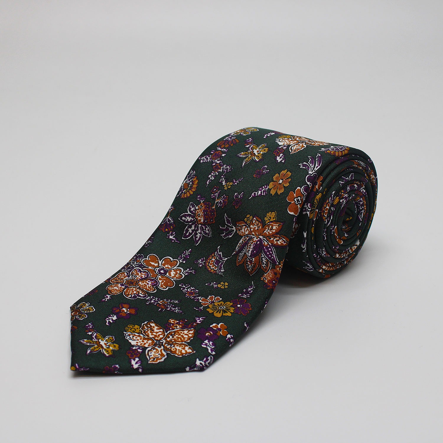 Dark Green Leaves Printed Silk Tie