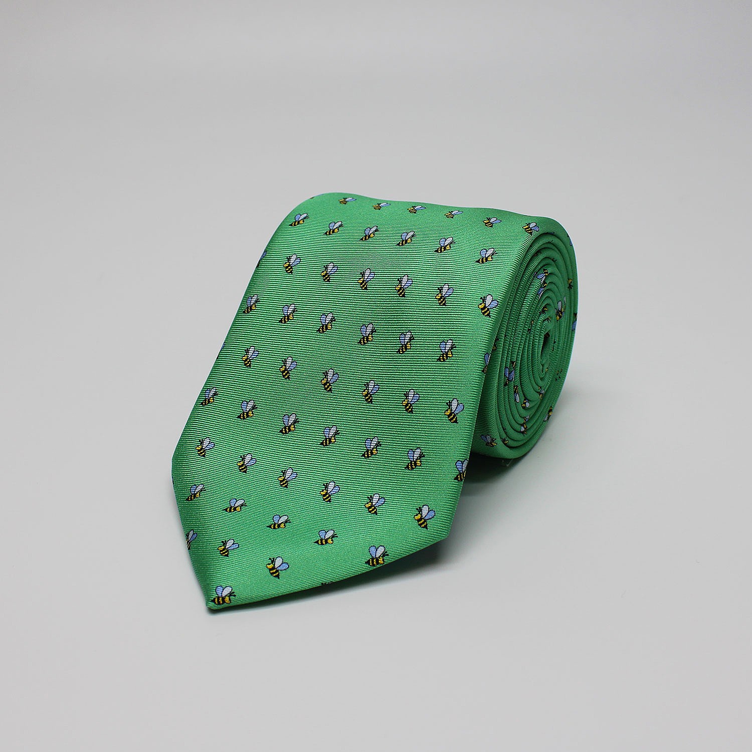 Green Bees Printed Silk Tie