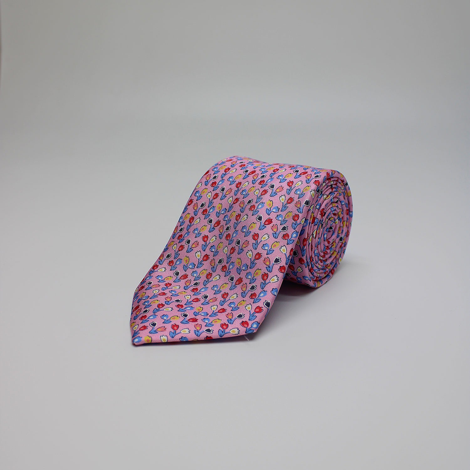 Pink Twin Floral Printed Silk Tie
