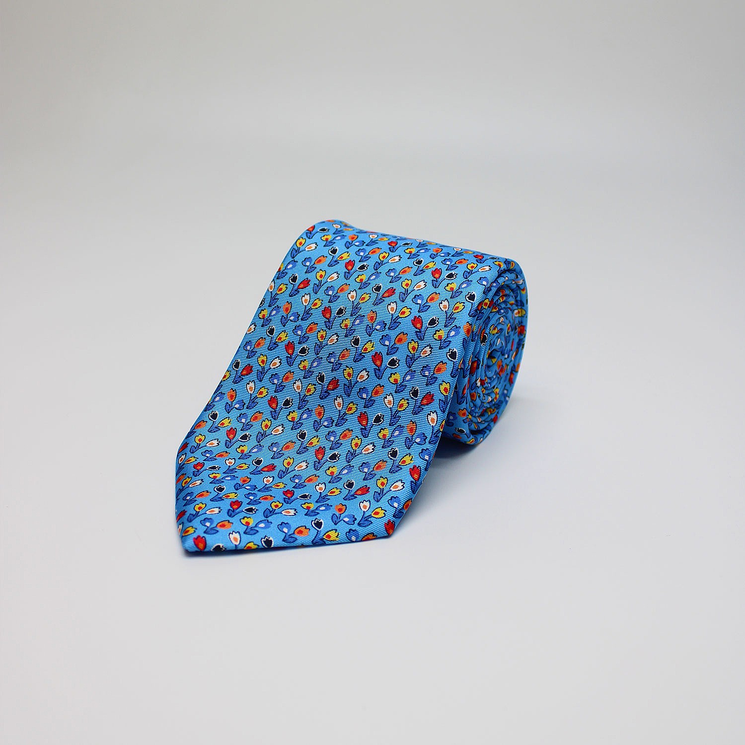 Sky Blue Twin Floral Printed Silk Tie