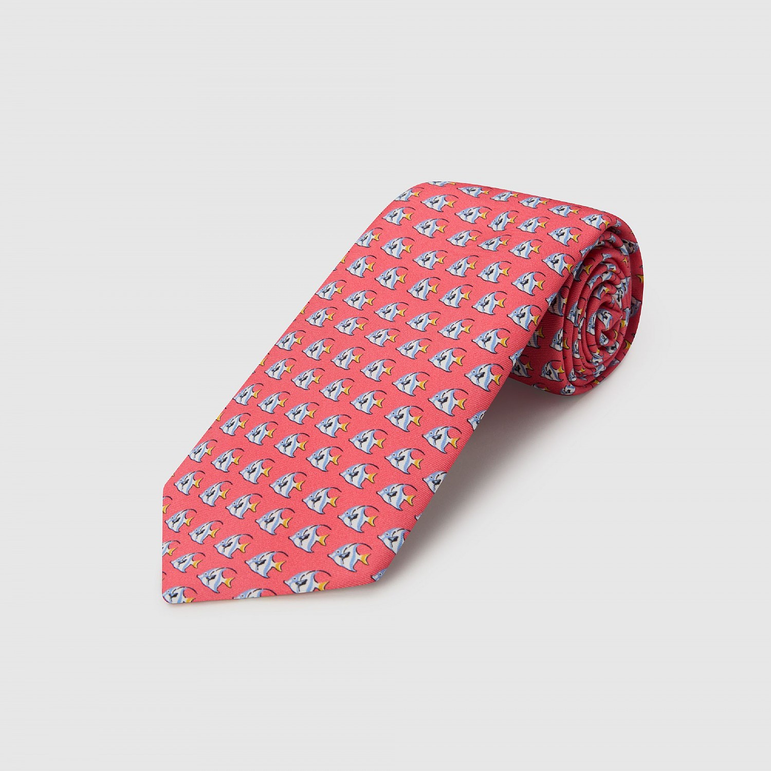 Pink coral fish silk tie