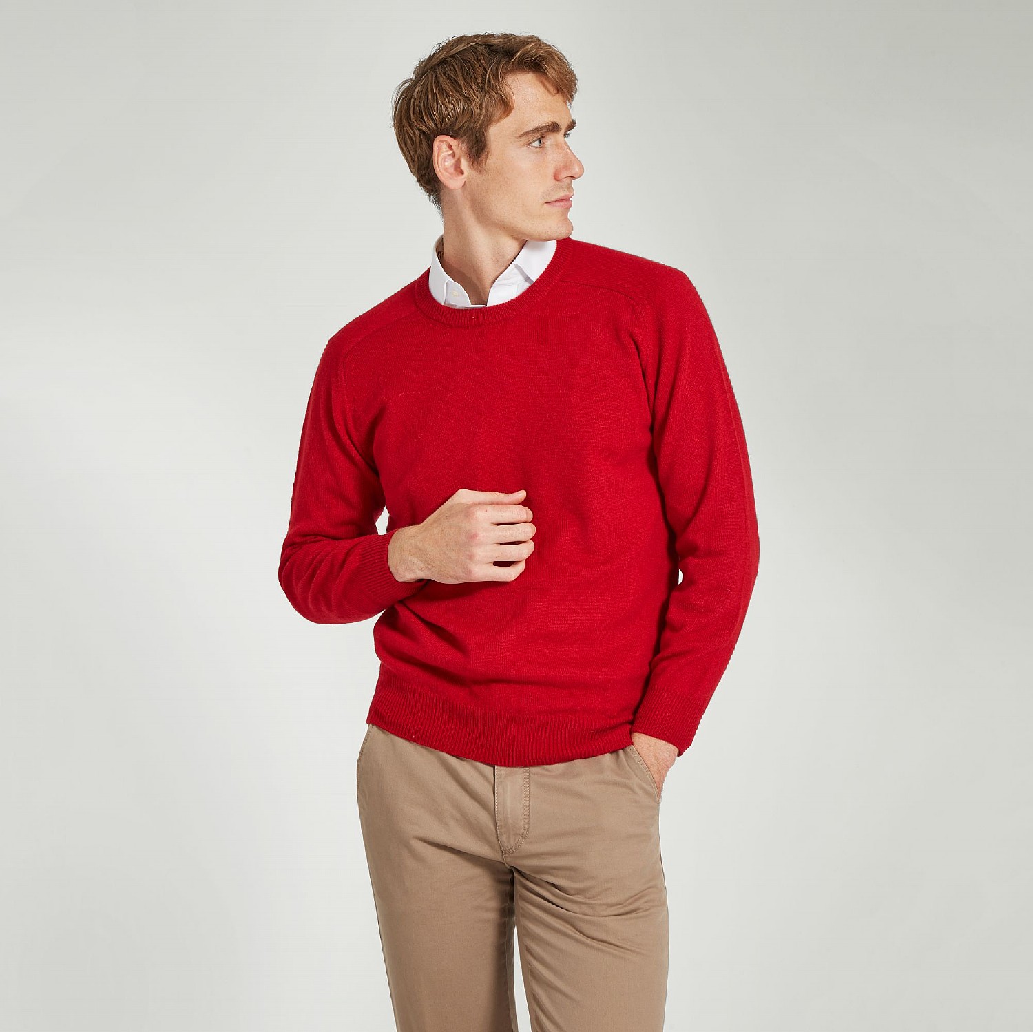 Men's Red Crew Neck Lambswool Jumper