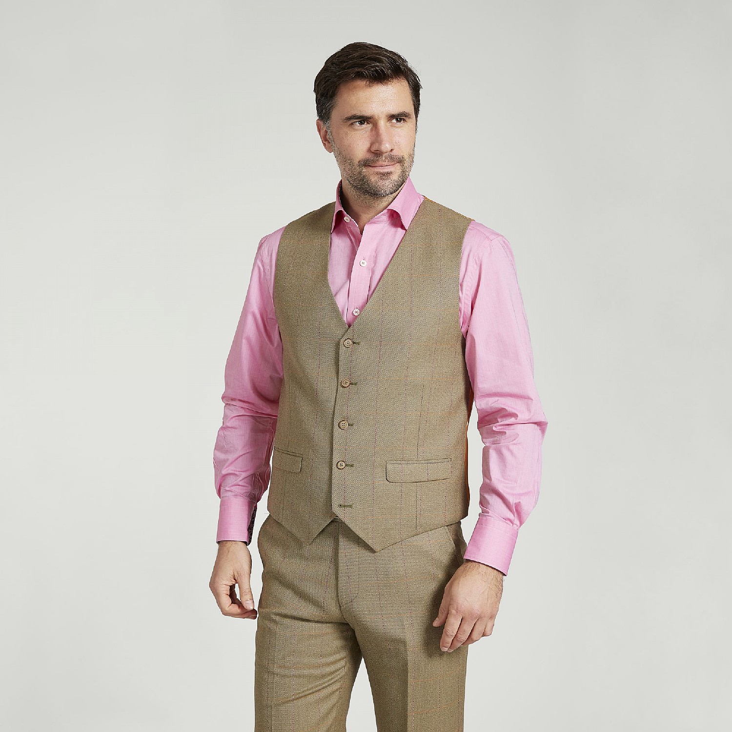 Sage And Mustard Check Waistcoat