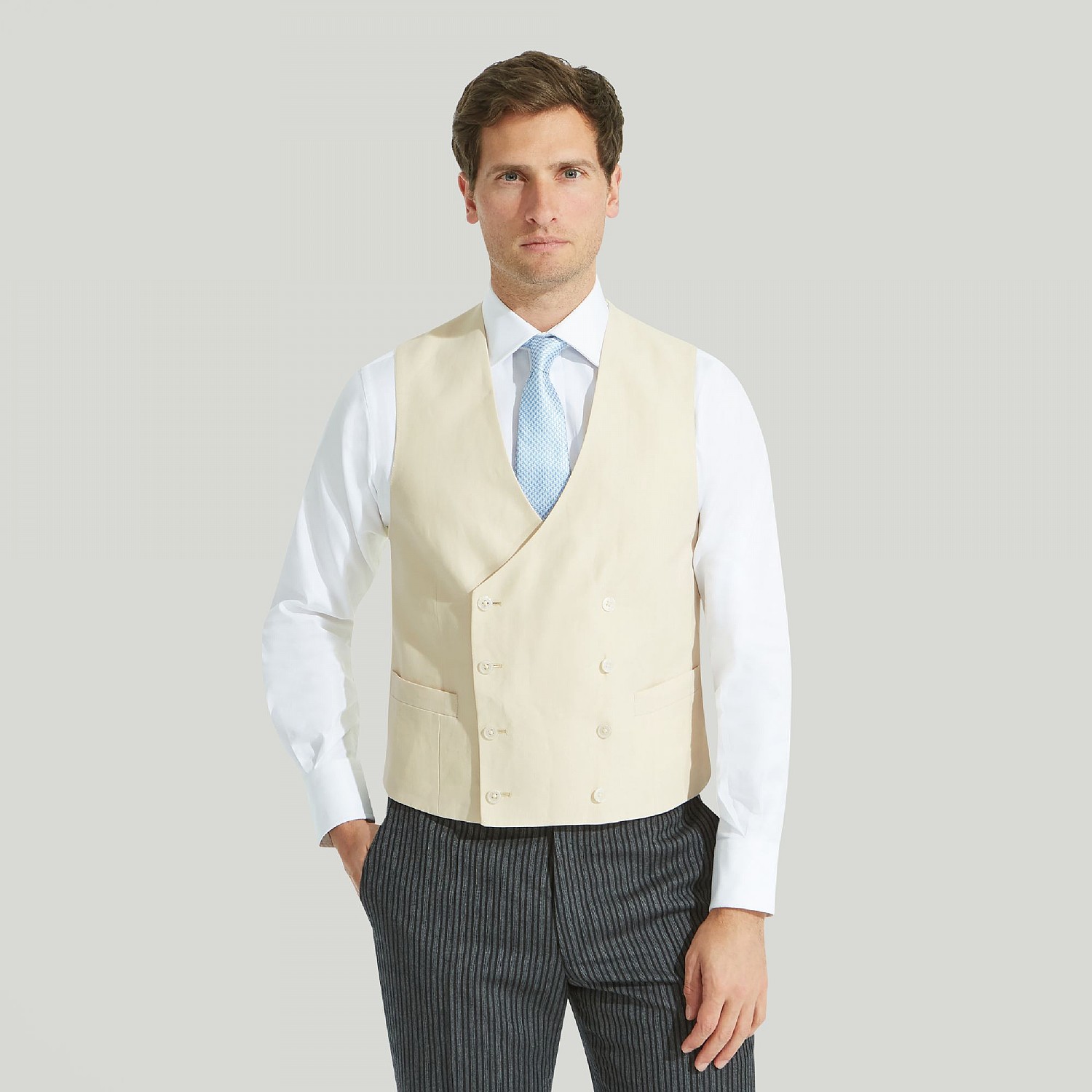 Men s Cream Double Breasted Linen Waistcoat