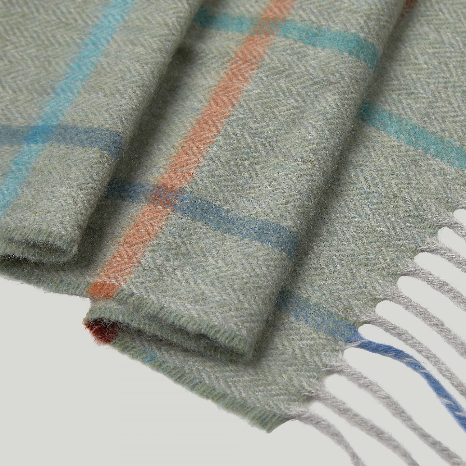 Men's Sage Green Check Pure Scottish Cashmere Scarf Harvie Hudson