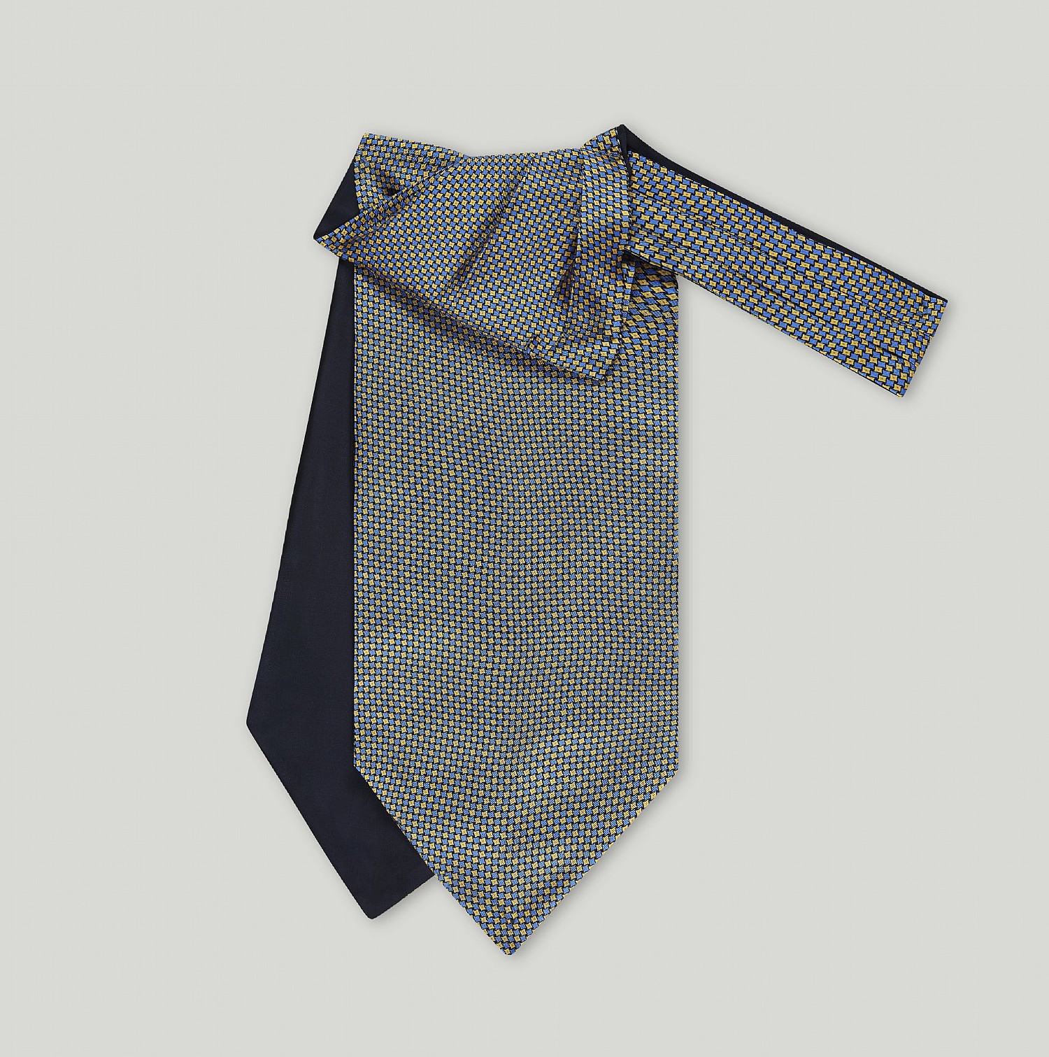 Blue And Gold Geometric Printed Silk Cravat